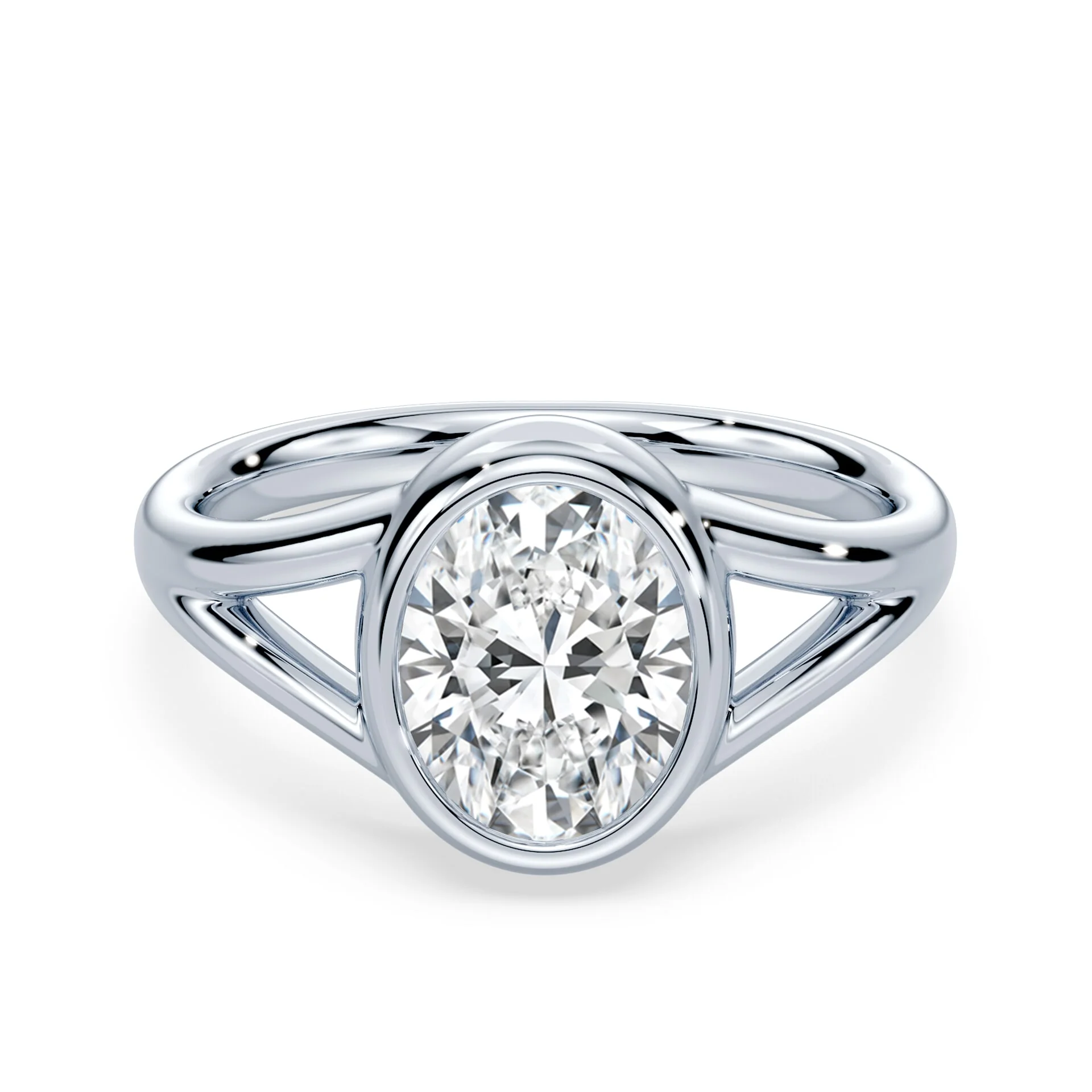 Oval Split Shank Bezel Engagement Ring