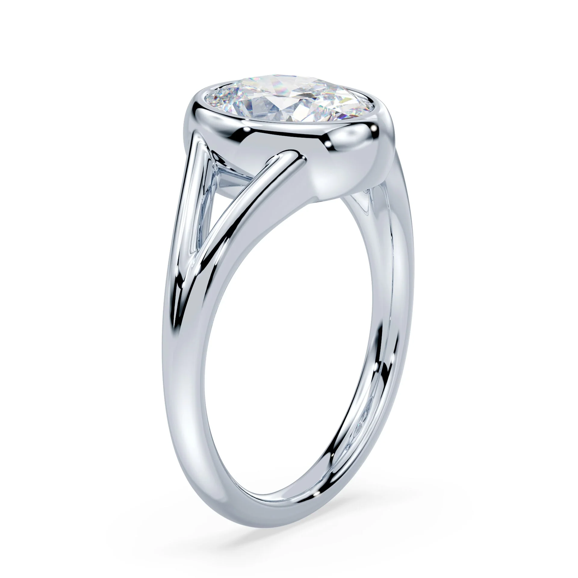 Oval Split Shank Bezel Engagement Ring - Image 2