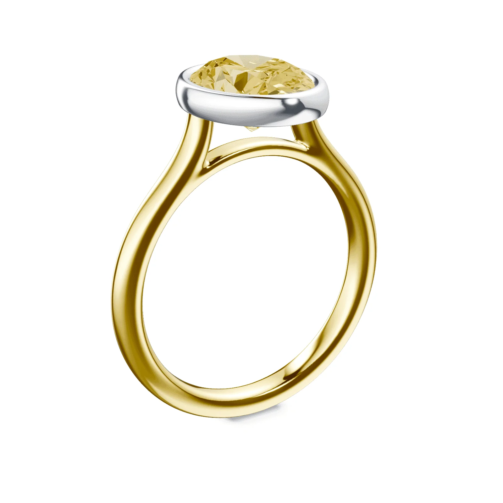 Oval Cathedral Bezel Yellow Diamond Ring - Image 2