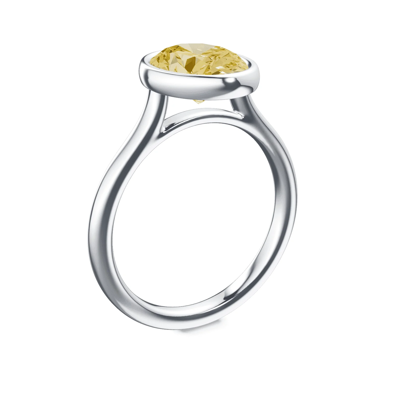 Oval Cathedral Bezel Yellow Diamond Ring - Image 2