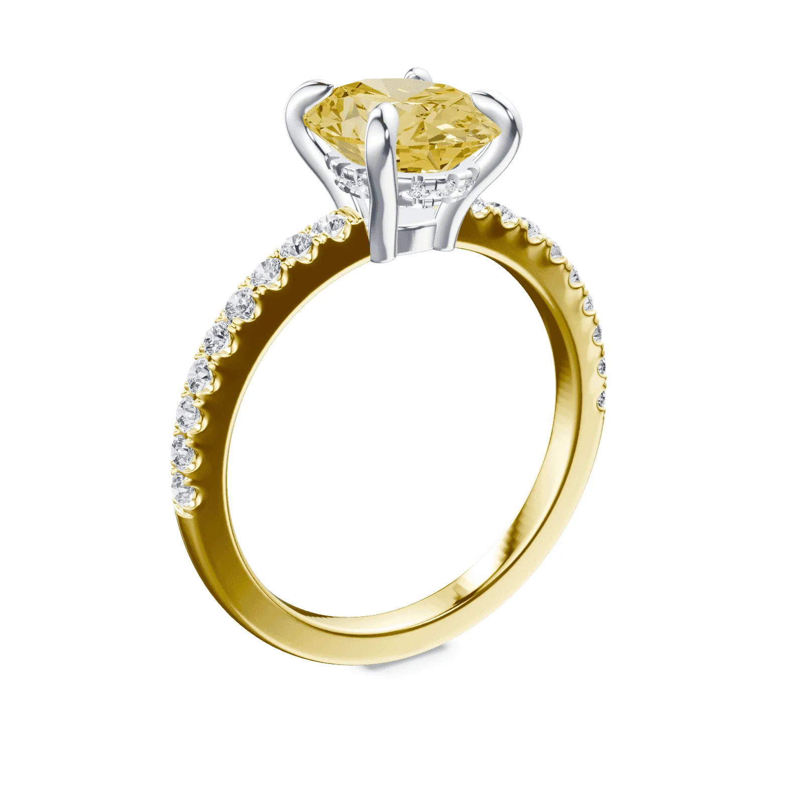 Oval Low Profile Yellow Pave Ring - Image 2