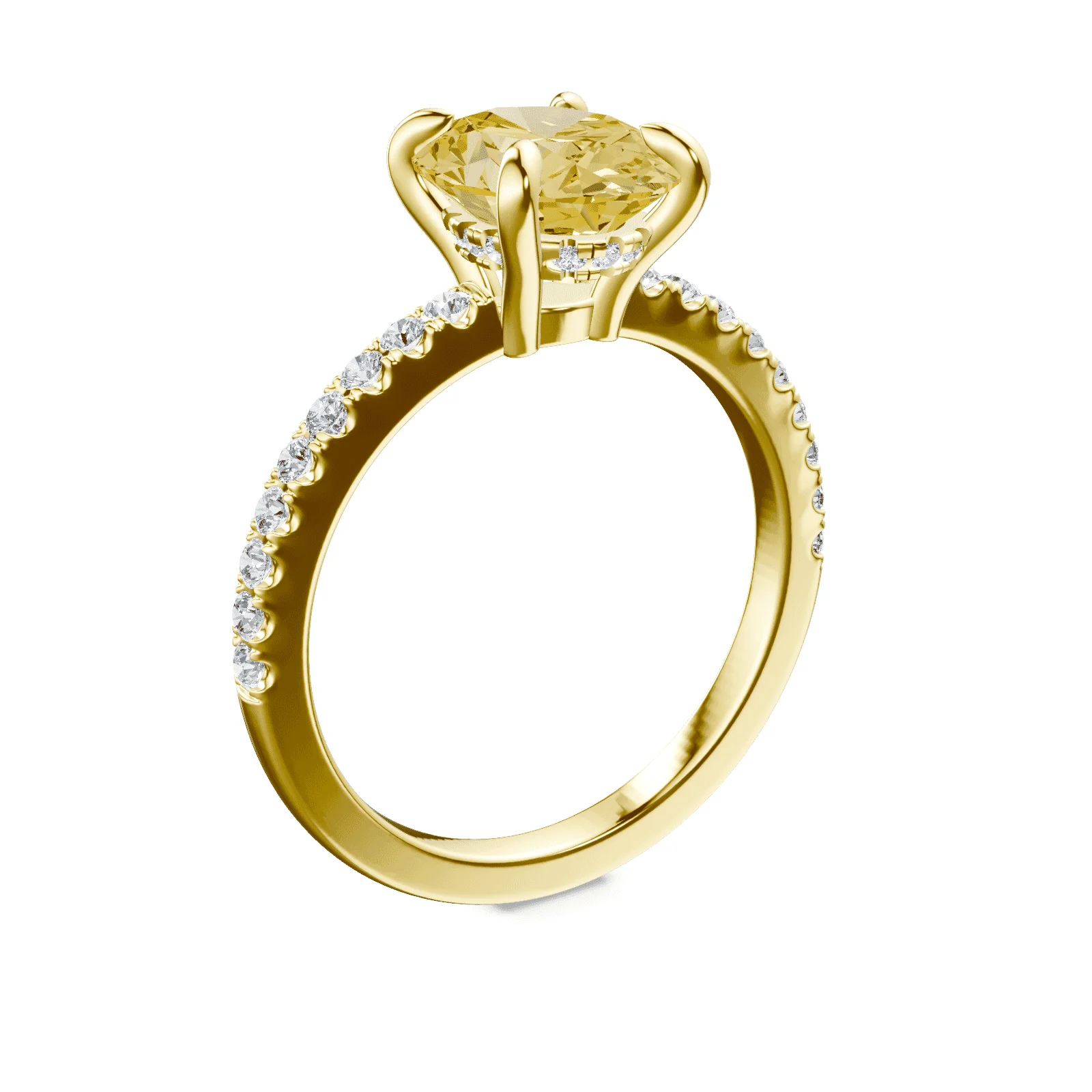 Oval Low Profile Yellow Pave Ring - Image 2