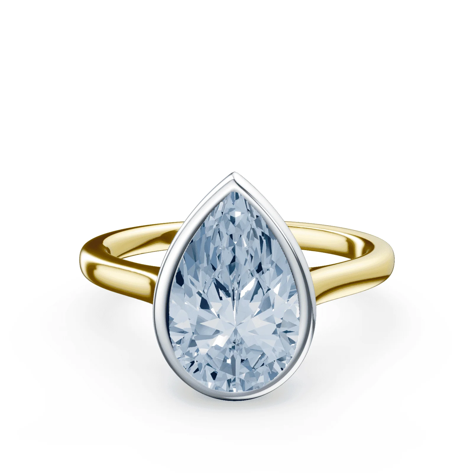Pear Cut Cathedral Bezel Blue Diamond Ring