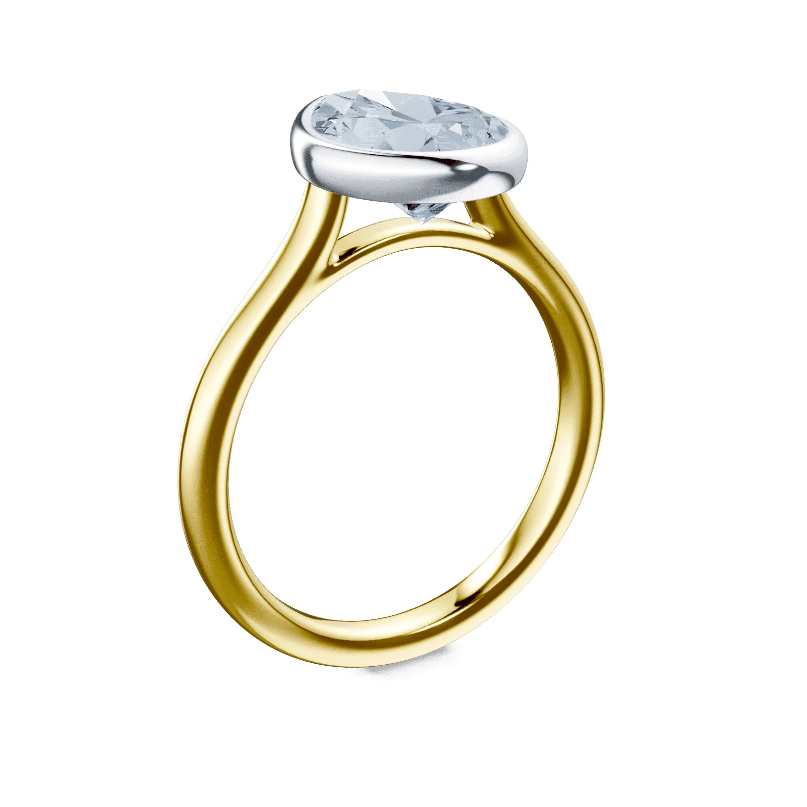 Pear Cut Cathedral Bezel Blue Diamond Ring - Image 2
