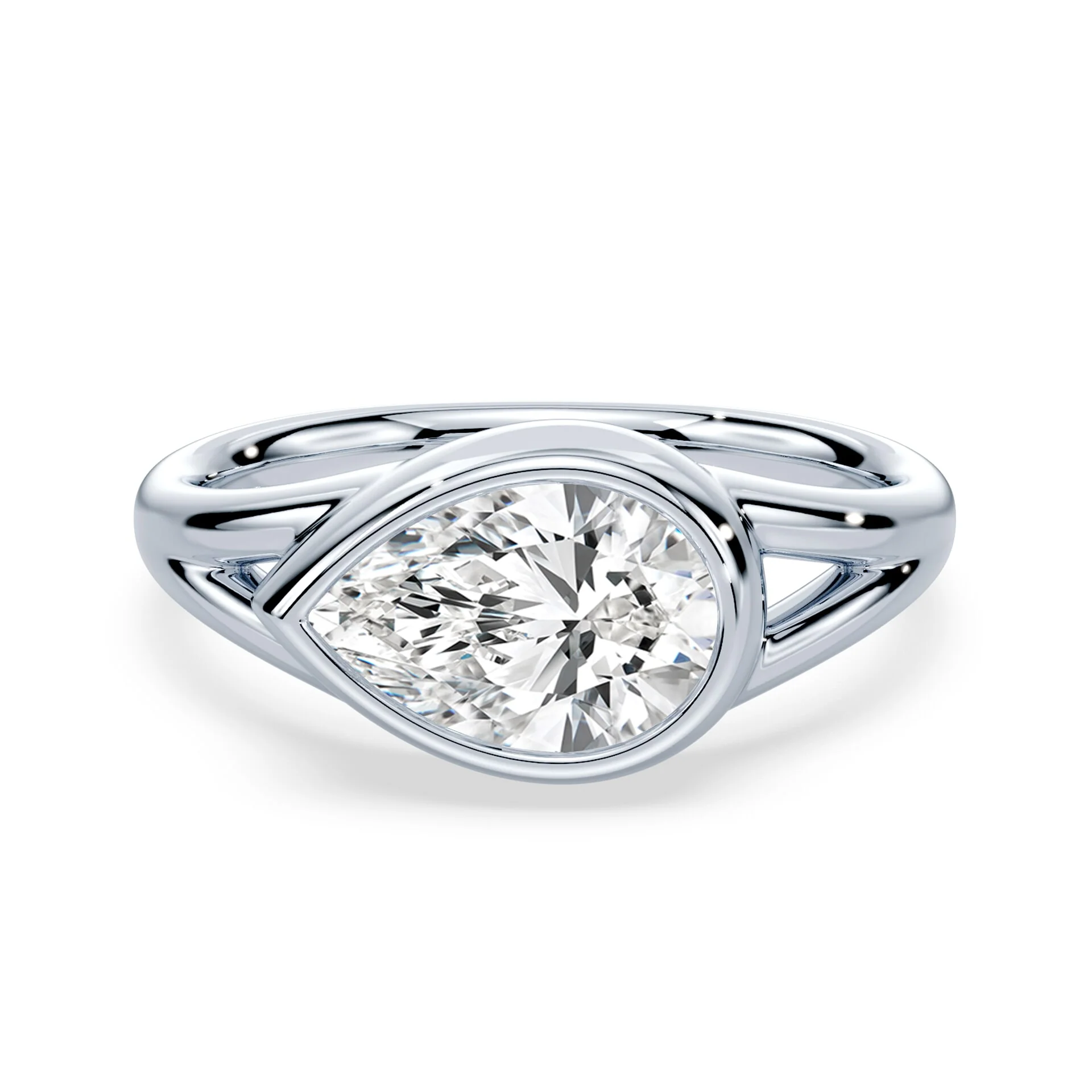 Pear Cut East-West Split Shank Bezel Ring