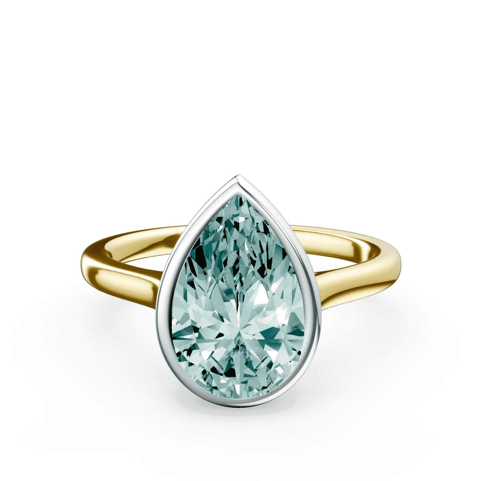 Pear Cut Cathedral Bezel Green Diamond Ring
