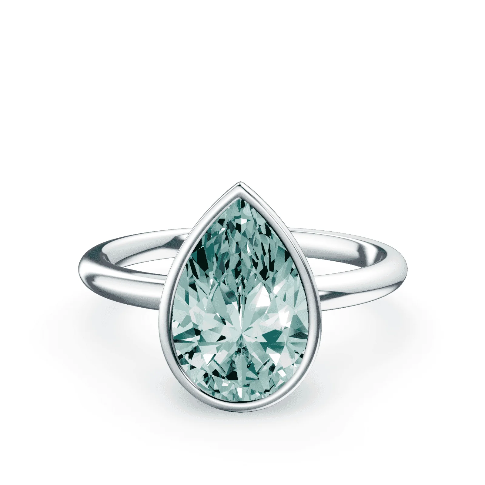 Pear Cut Bezel Green Diamond Ring