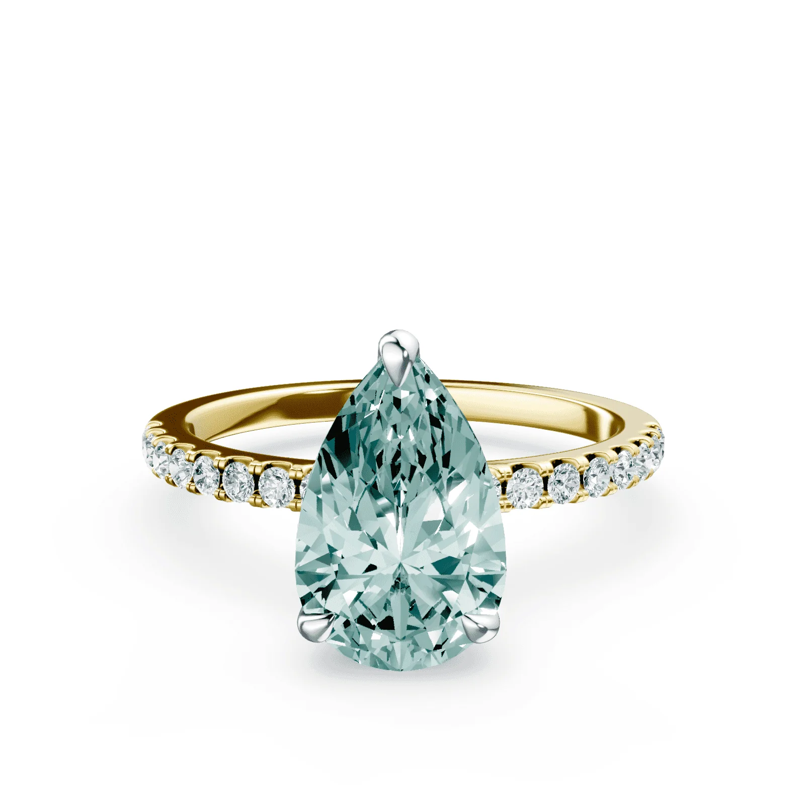 Pear Cut Green Diamond Pave Ring