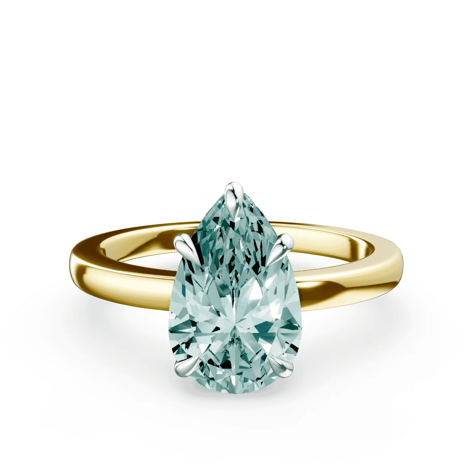 Pear Cut Low Profile Green Diamond Ring