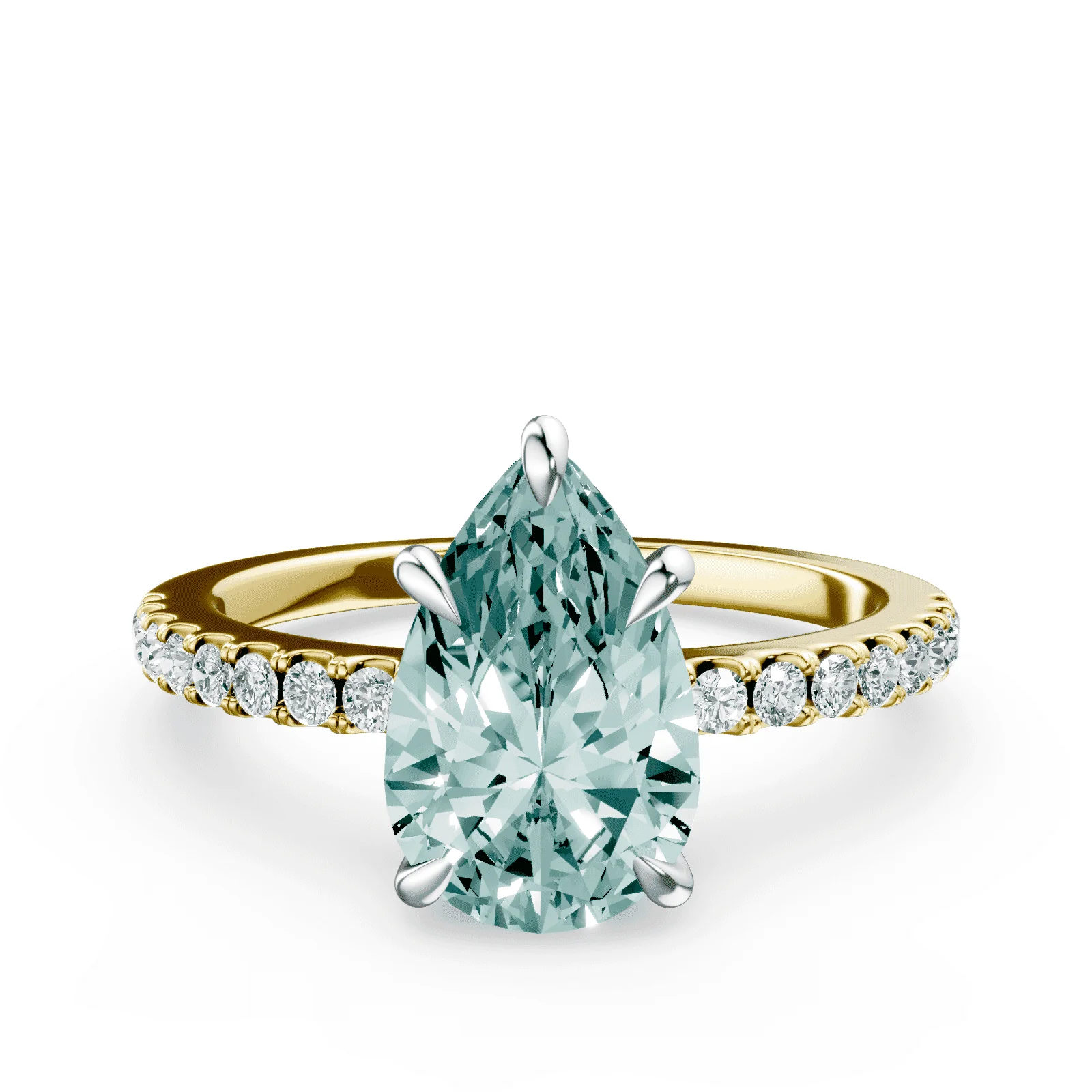 Pear Cut Low Profile Green Pave Ring