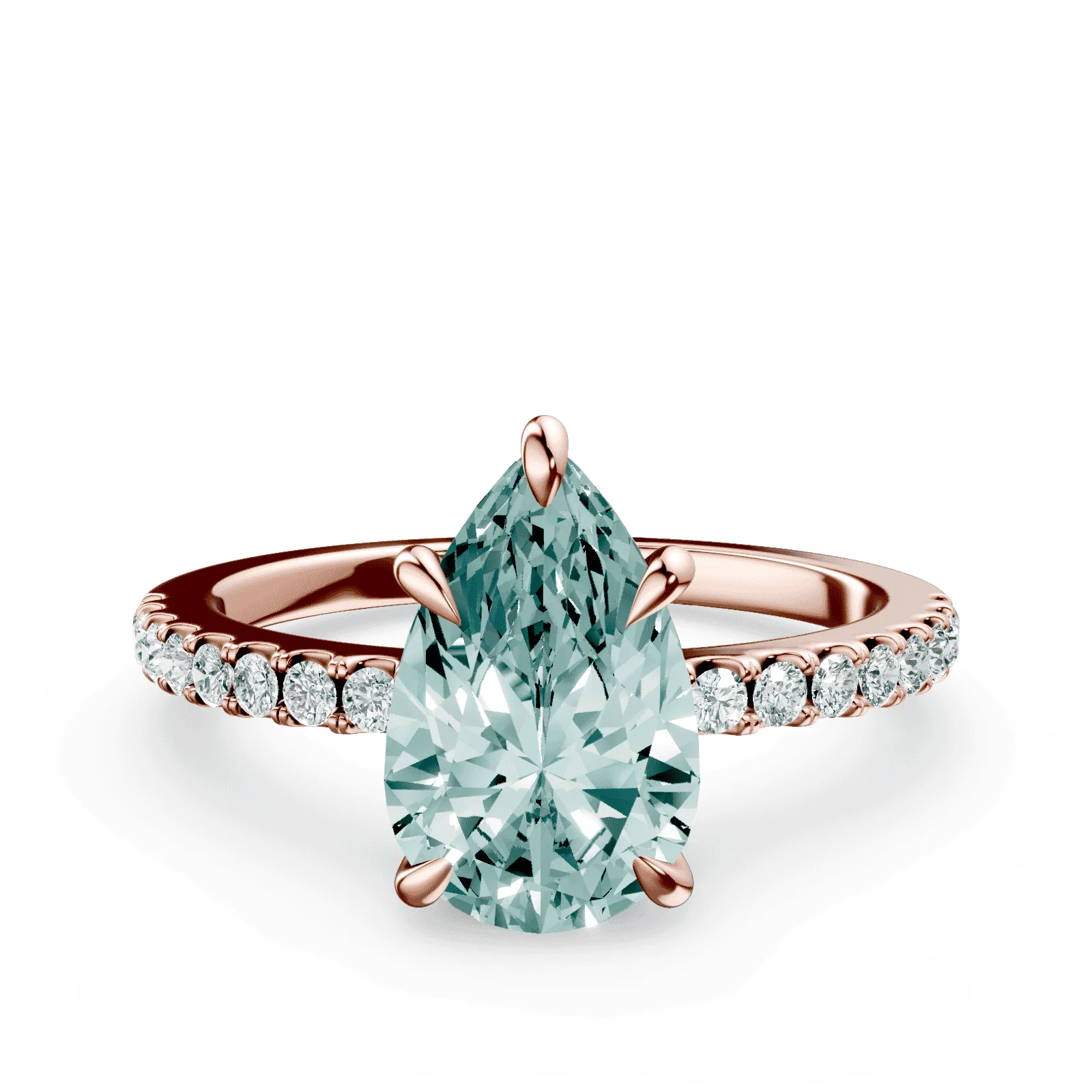 Pear Cut Low Profile Green Pave Ring