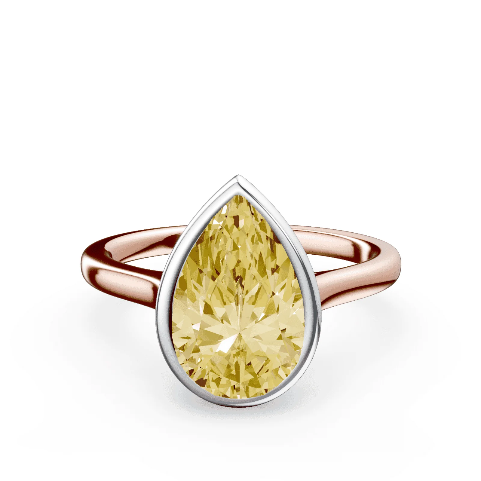 Pear Cut Cathedral Bezel Yellow Diamond Ring