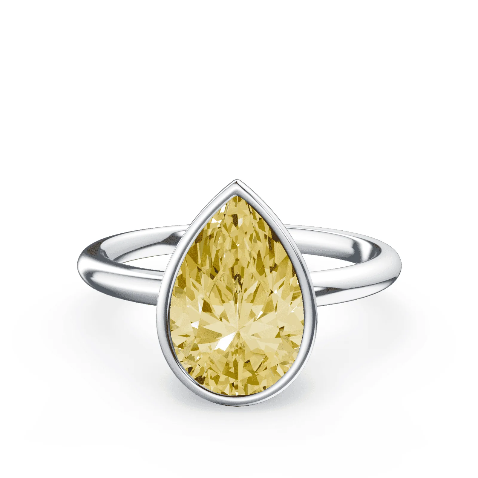Pear Cut Bezel Yellow Diamond Ring