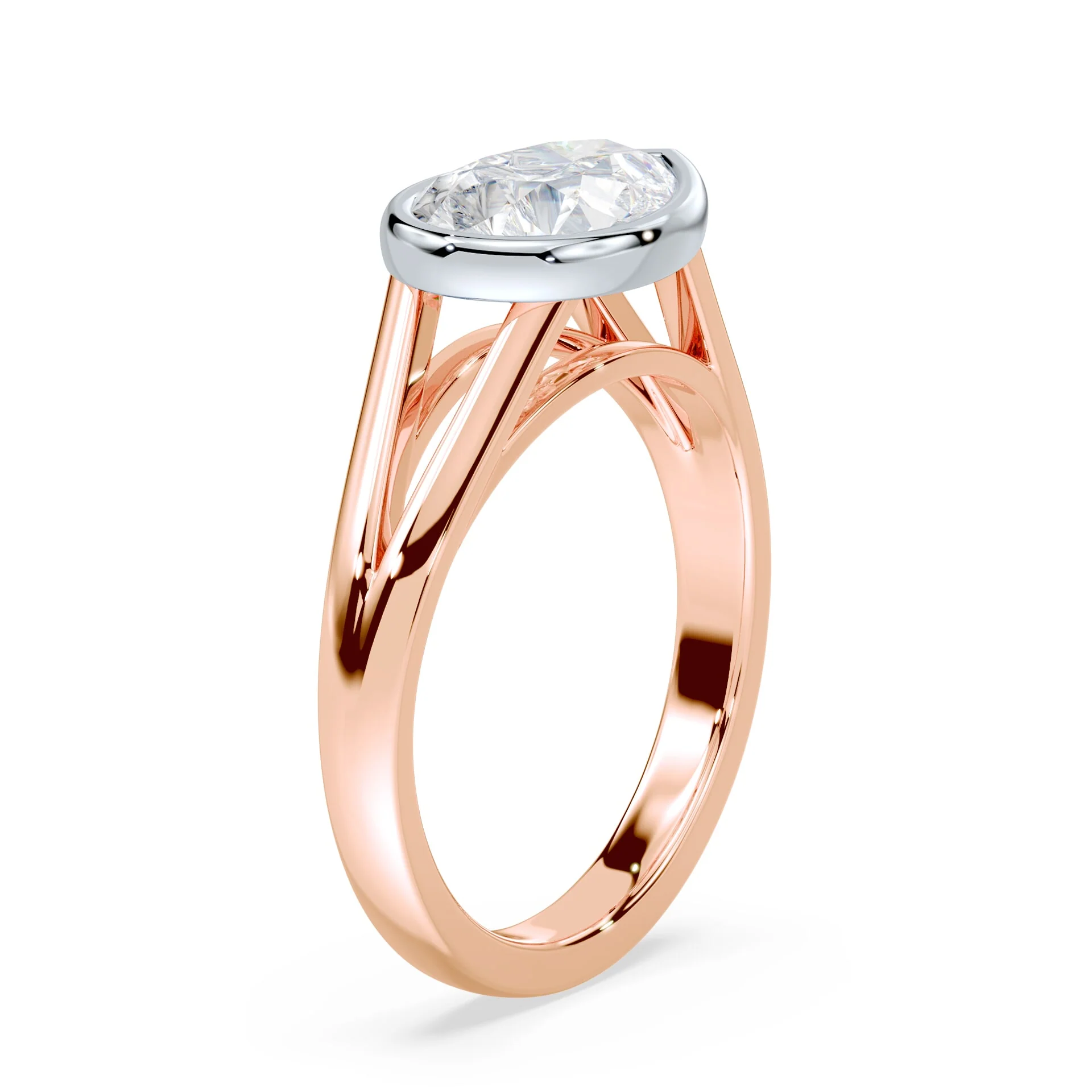 Pear Shaped East-West Split Cathedral Bezel Ring - Image 2
