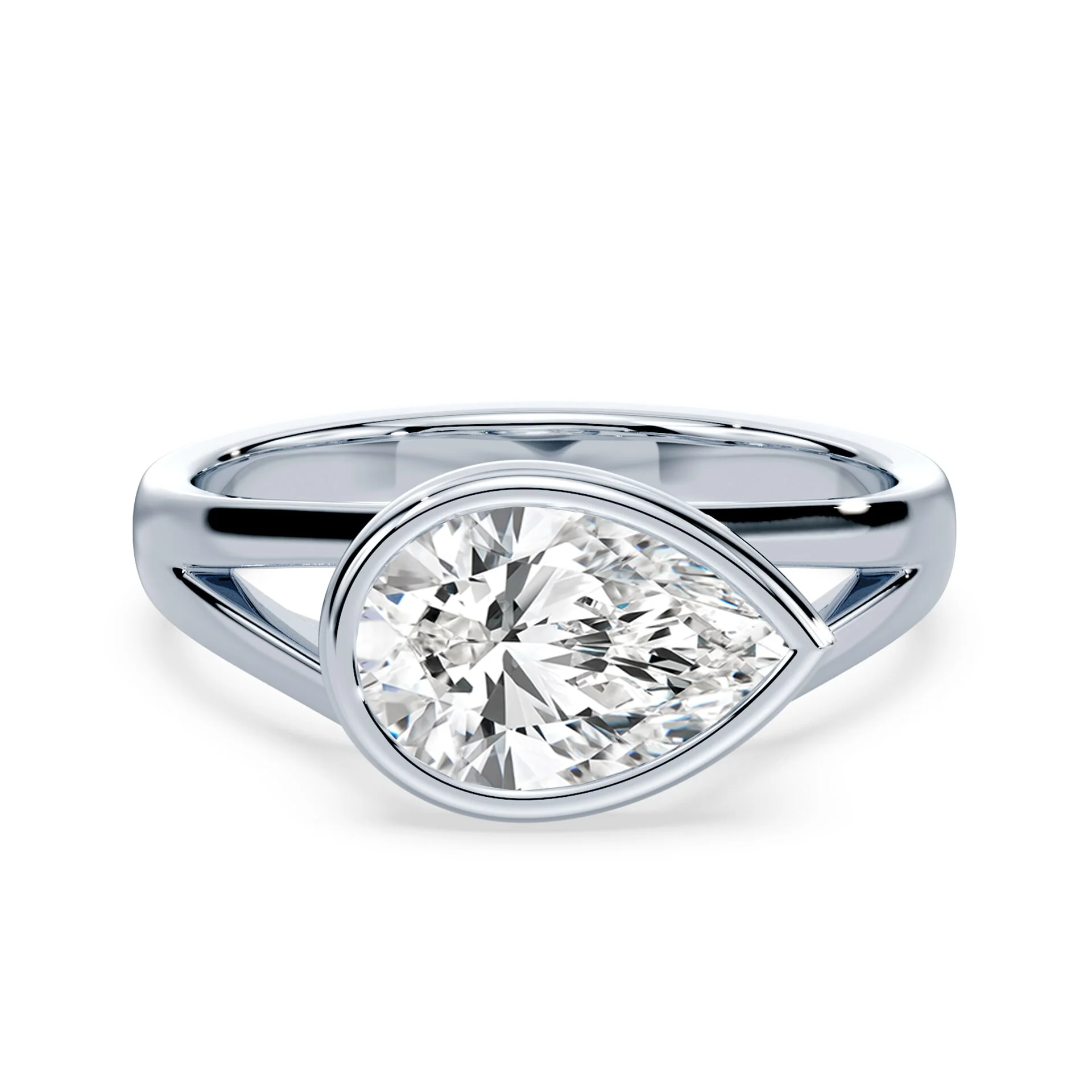 Pear Shaped East-West Split Cathedral Bezel Ring
