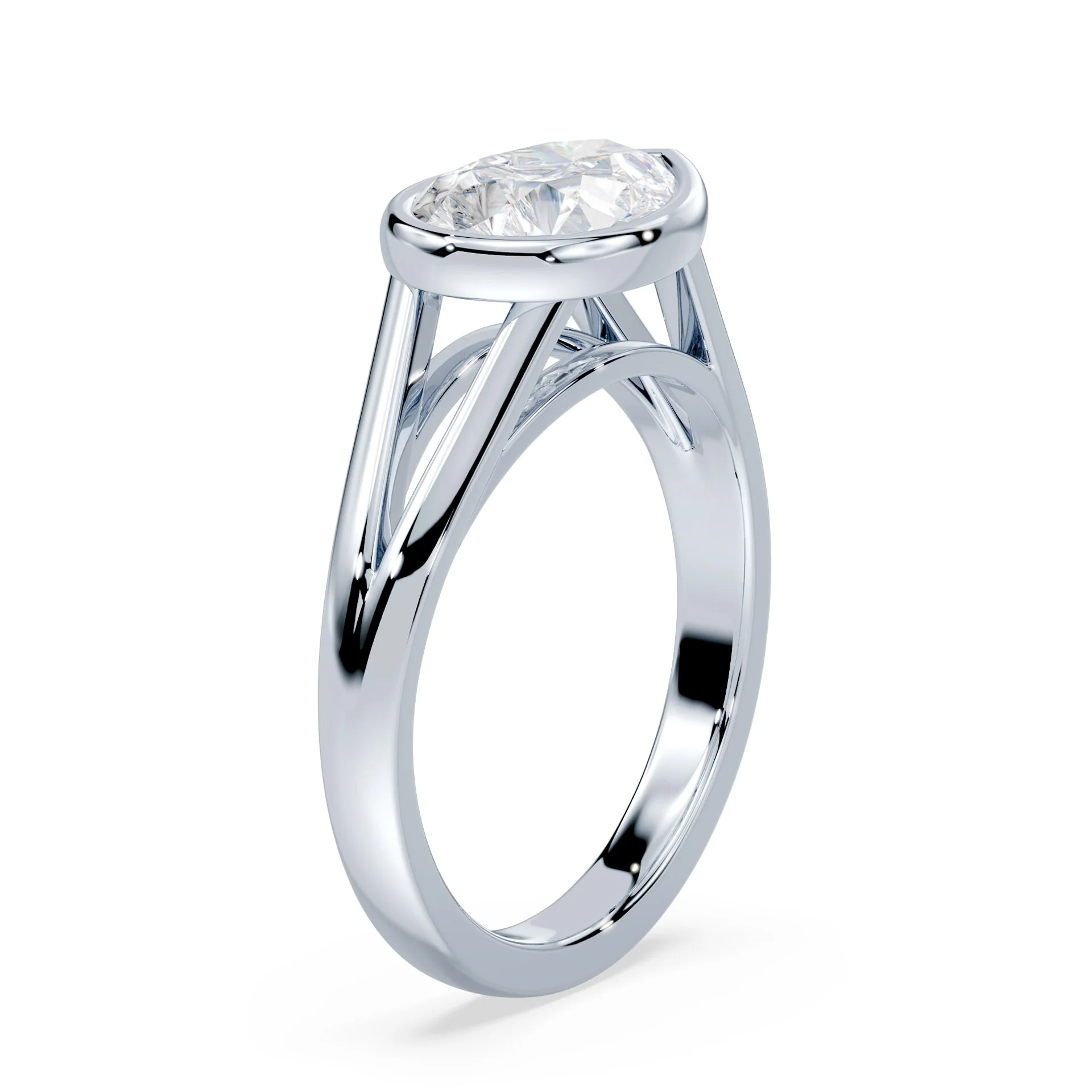 Pear Shaped East-West Split Cathedral Bezel Ring - Image 2