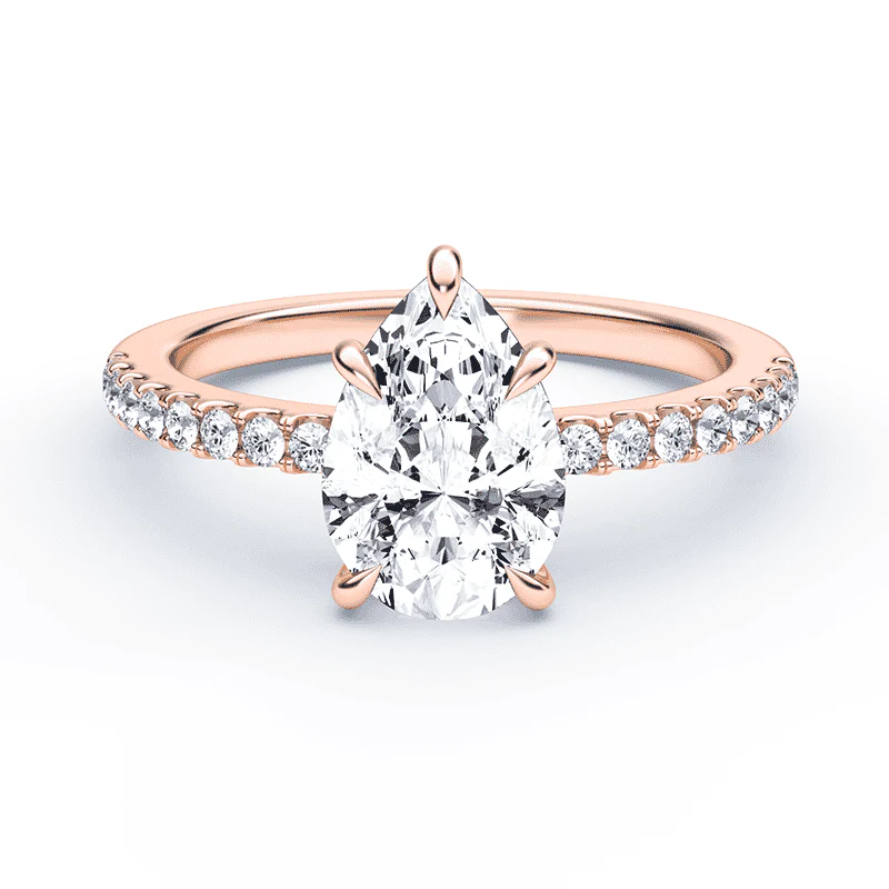 Pear Low Hidden Halo Pave Ring