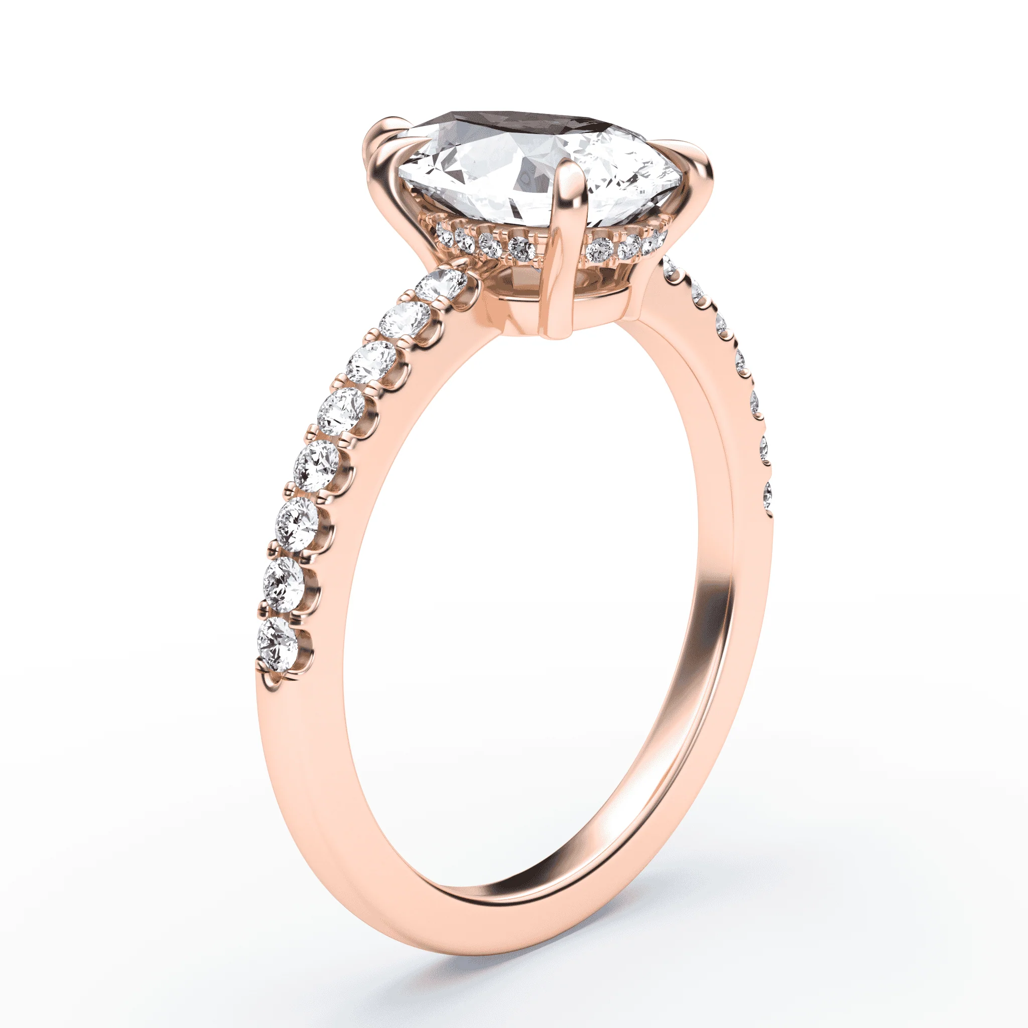 Pear Cut Low Hidden Halo Pave Ring - Image 2