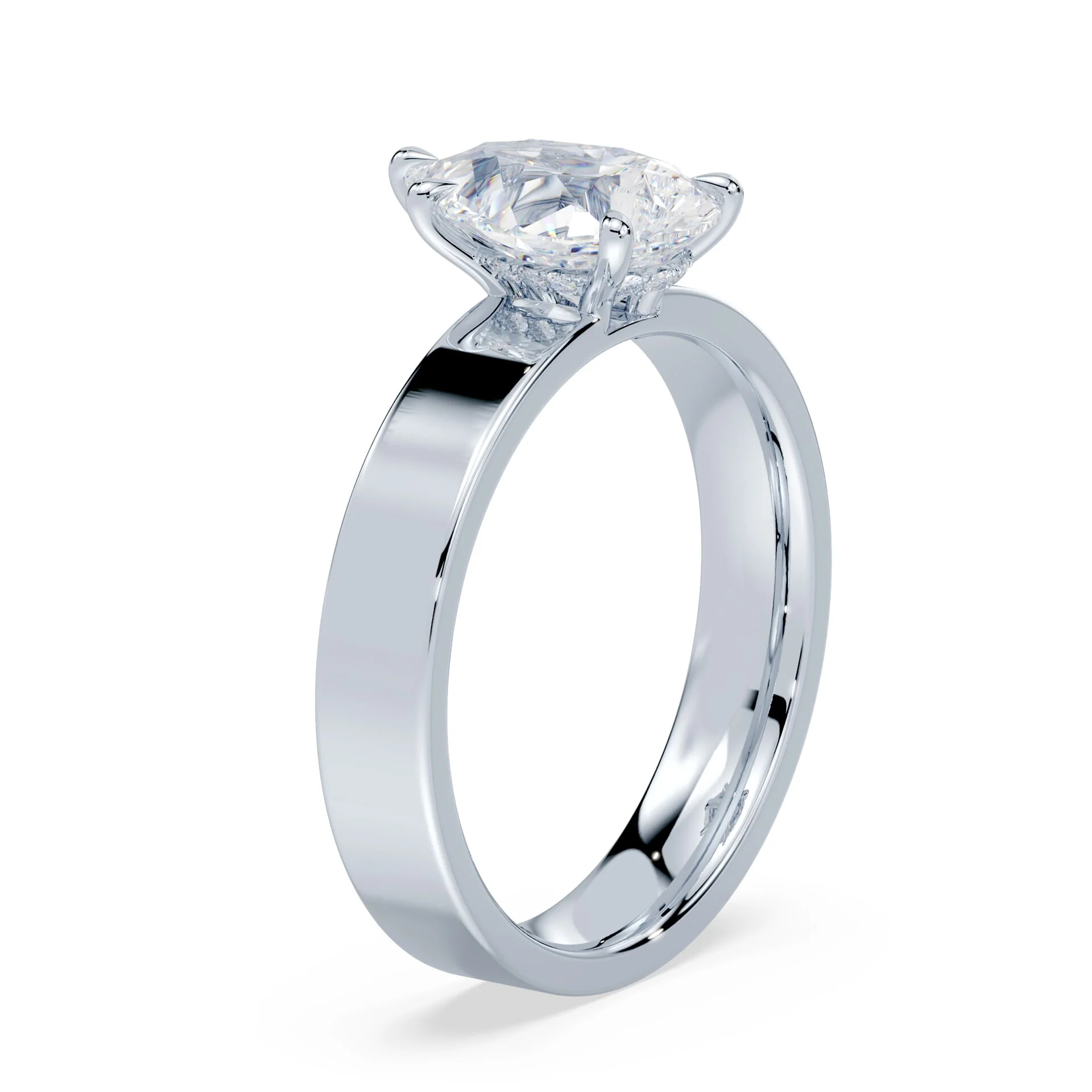 Pear Cut Low Hidden Halo Wide Ring - Image 2