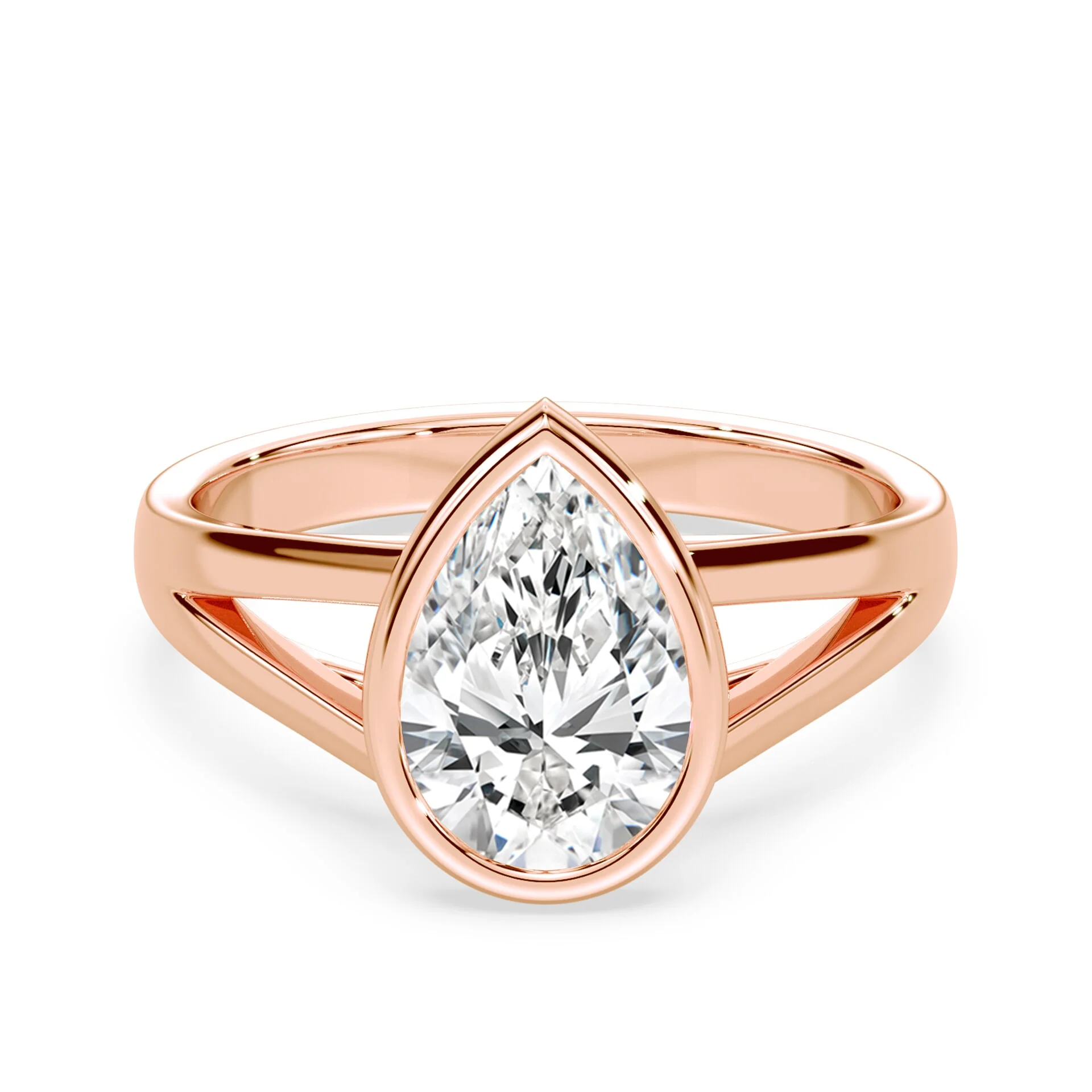 Pear Shaped Split Cathedral Bezel Ring