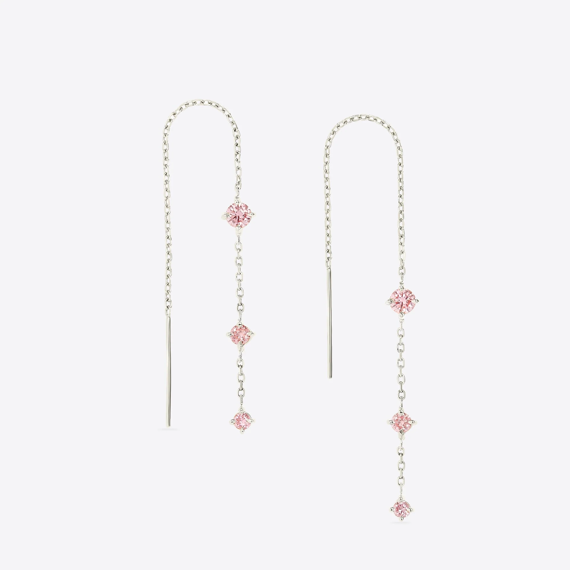 Pink Diamond Threader Earrings - Image 2