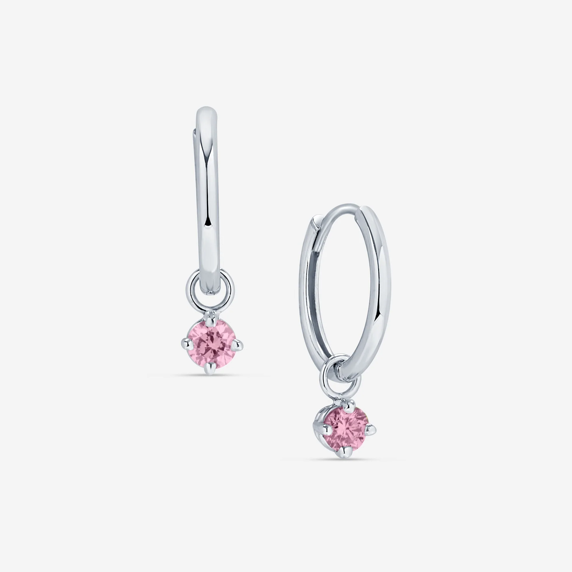 Pink Diamond Drop Hoop Earrings