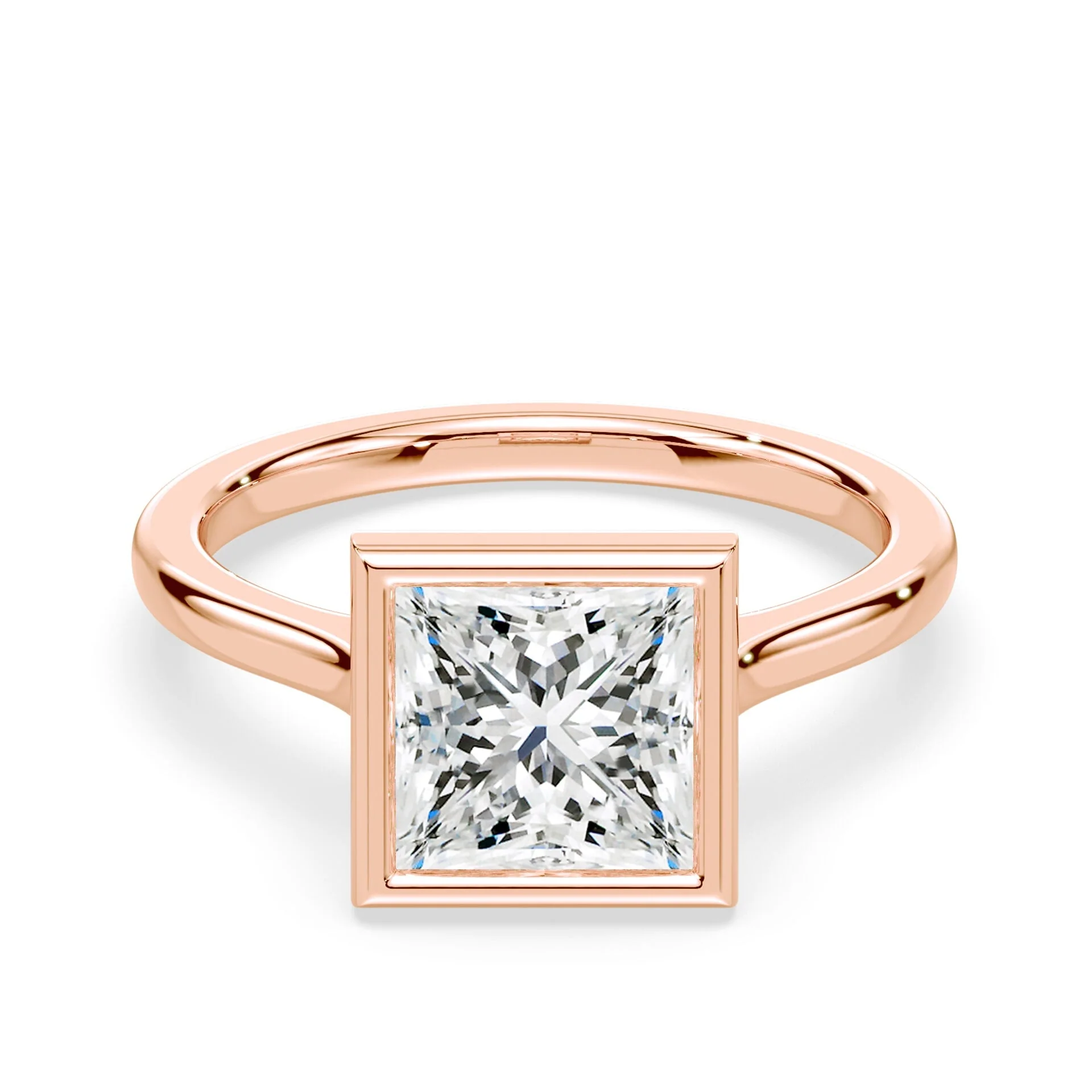 Princess Cut Bezel Cathedral Ring
