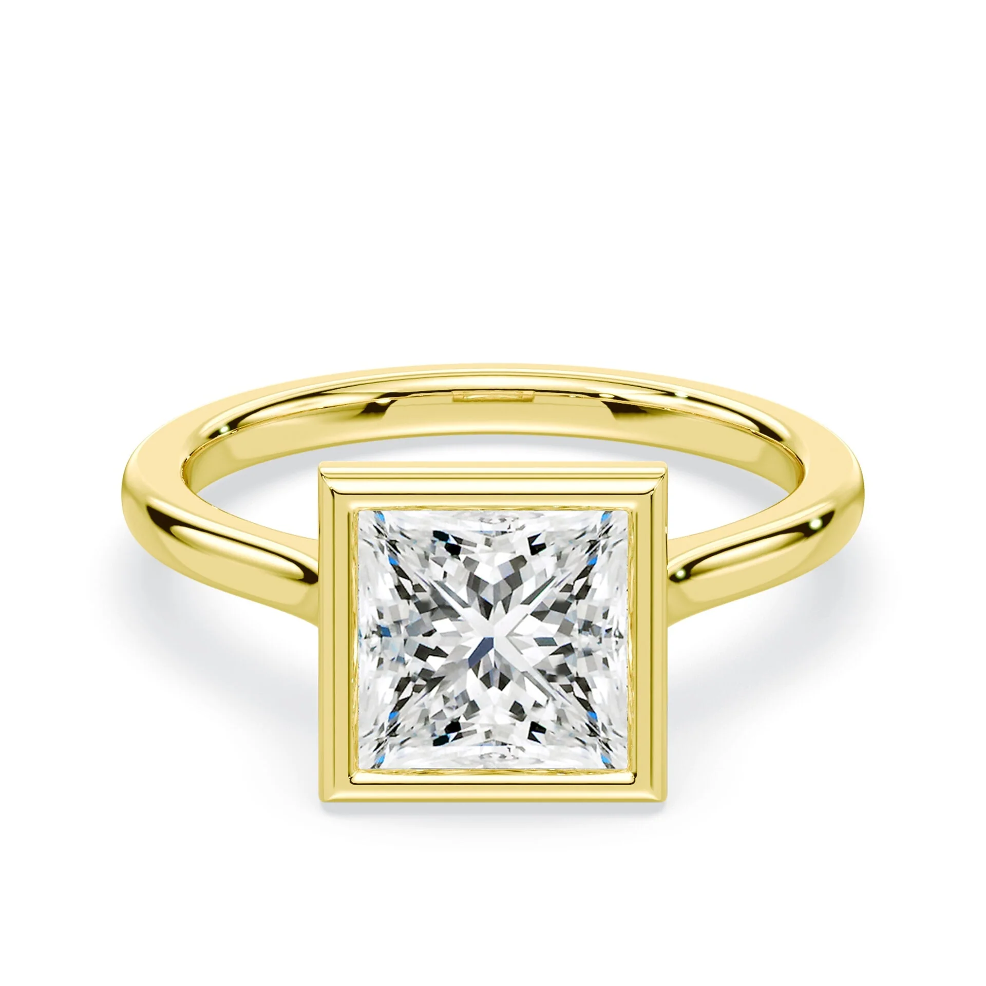 Princess Cut Bezel Cathedral Ring