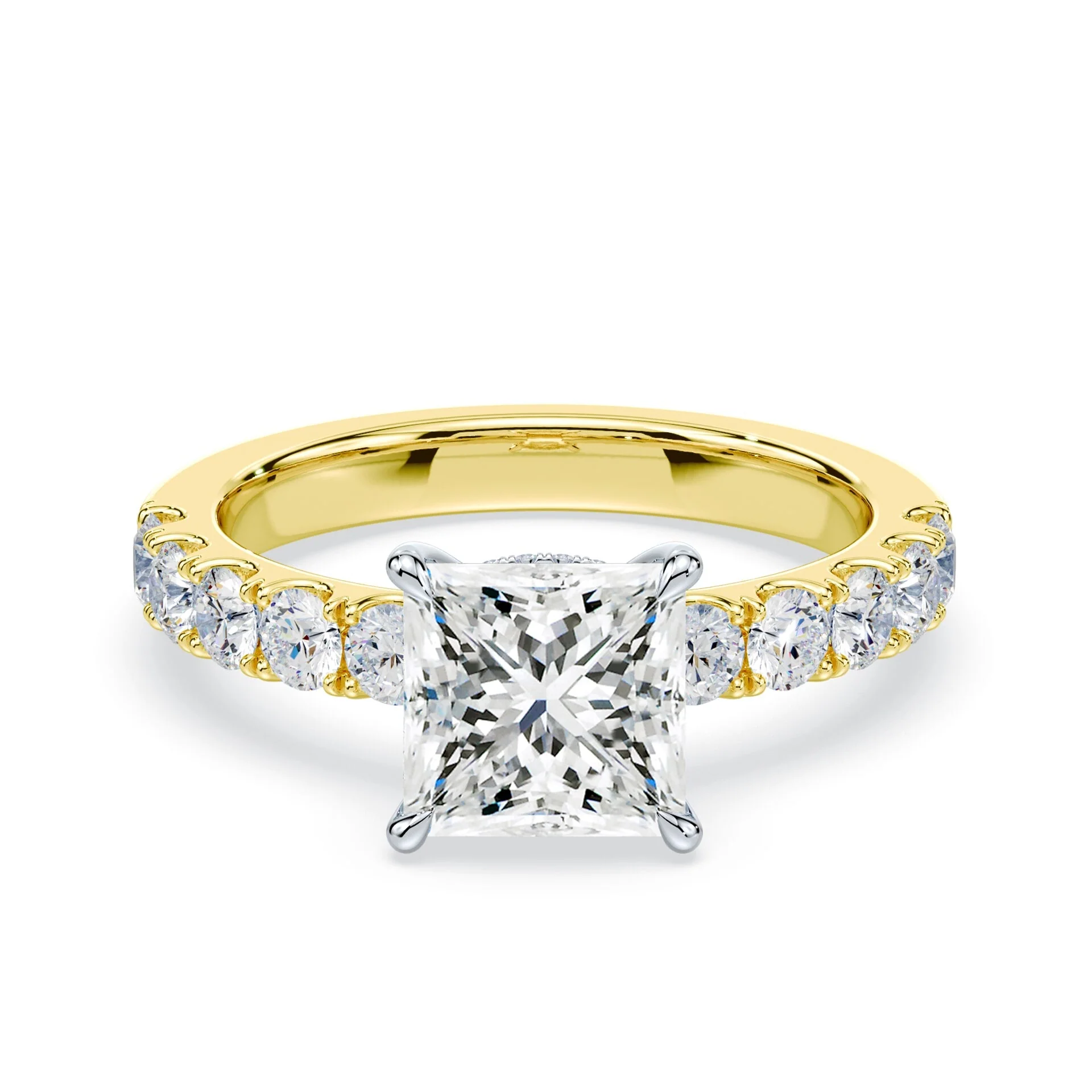 Princess Cut Low Hidden Halo Wide Pave