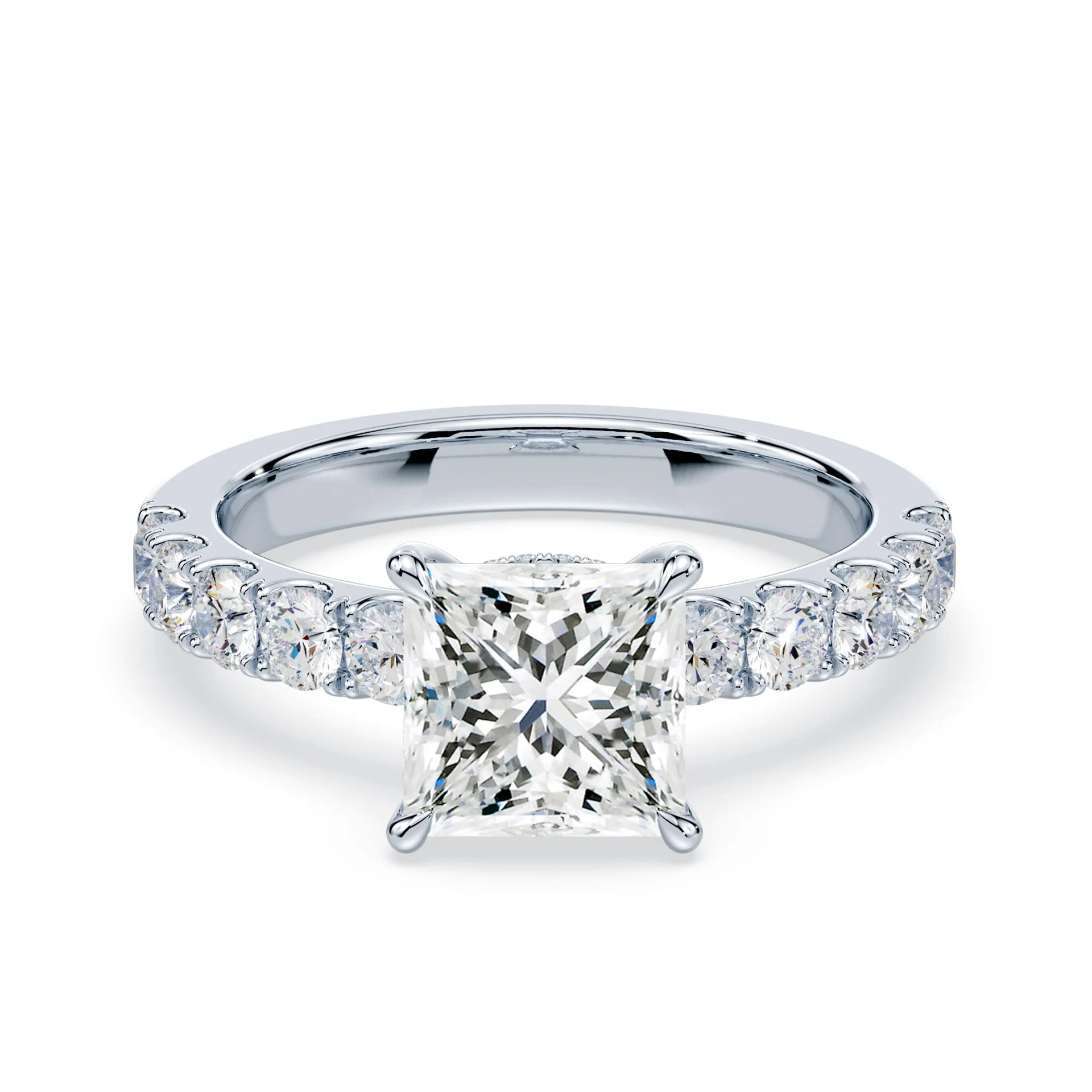 Princess Cut Low Hidden Halo Wide Pave