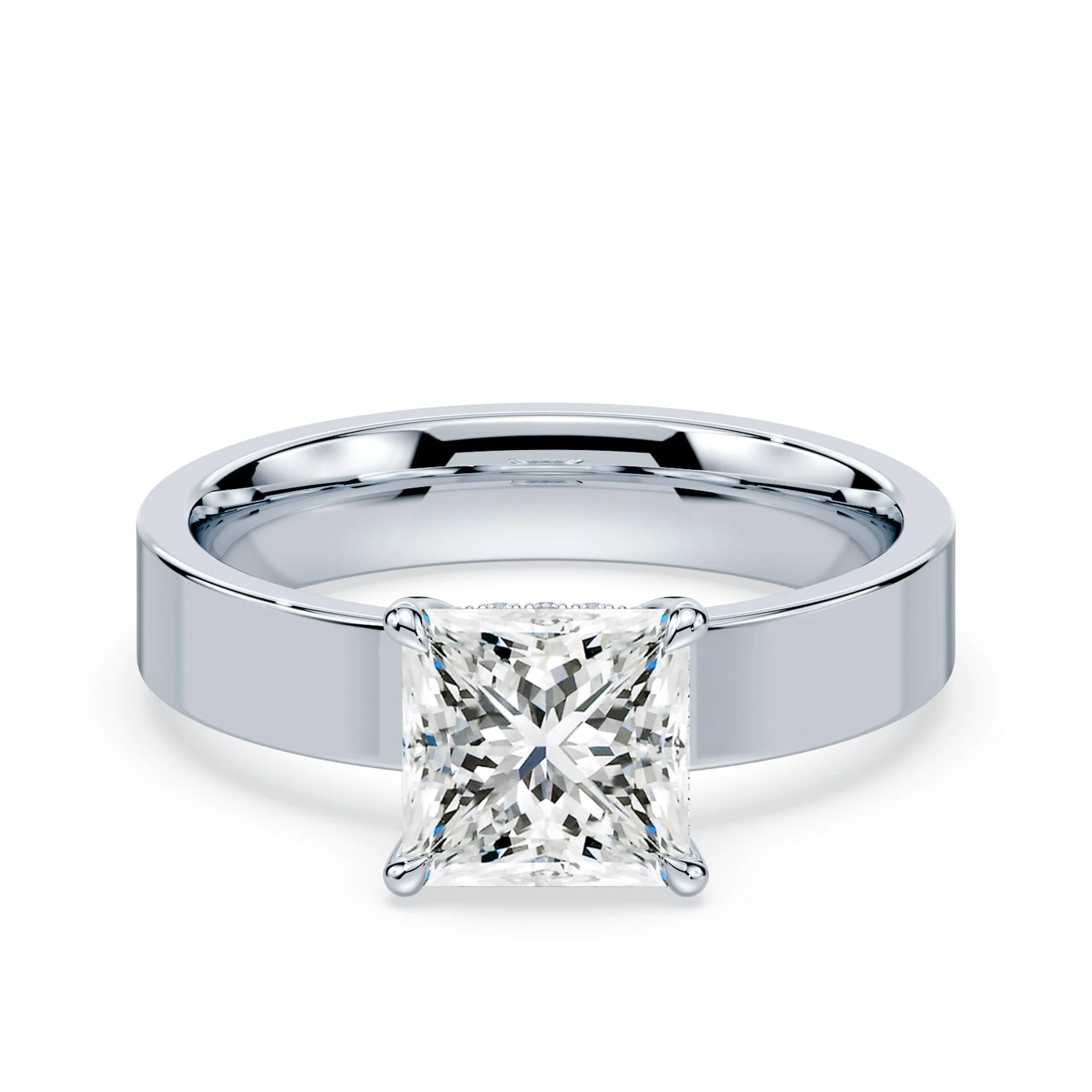 Princess Cut Low Hidden Halo Wide Ring