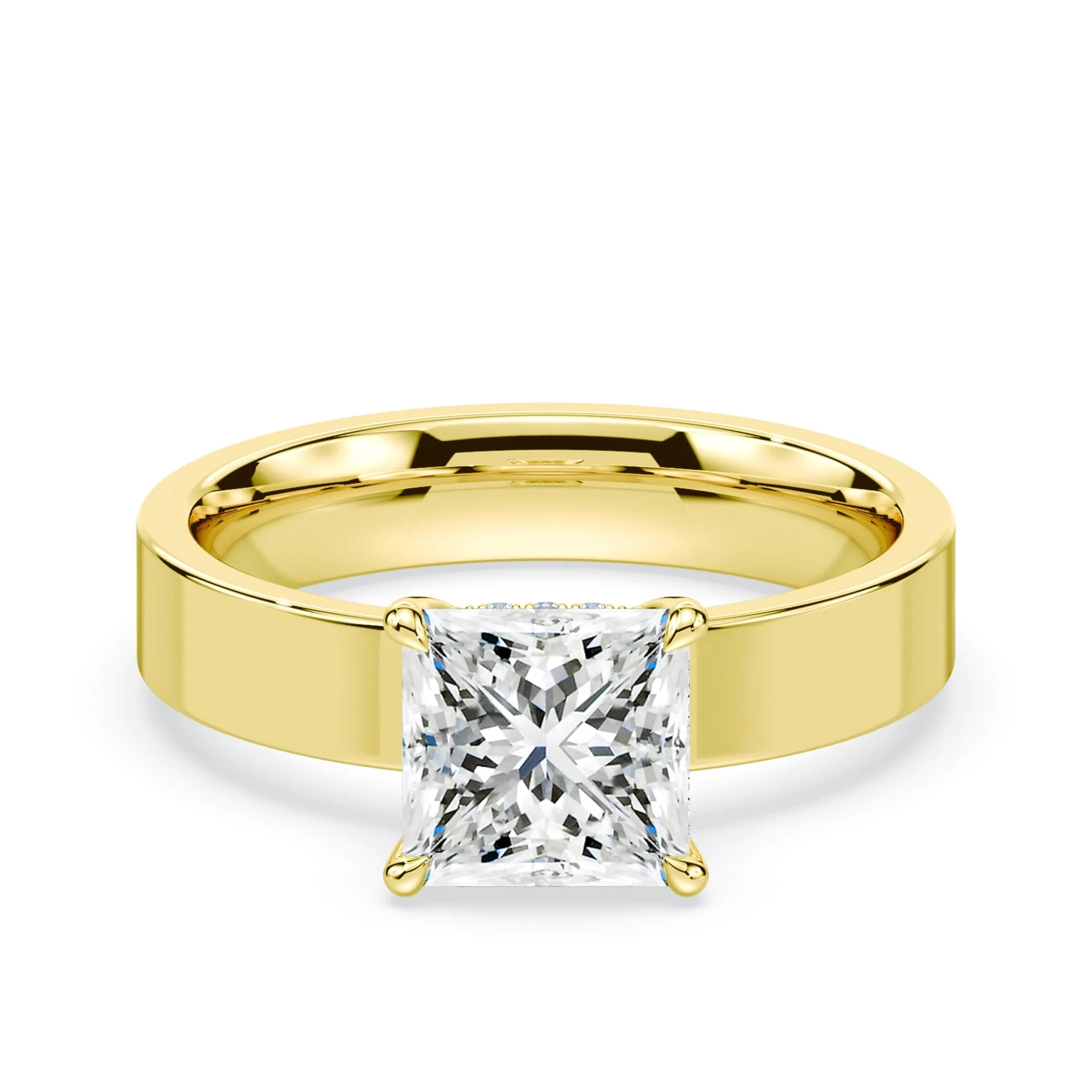 Princess Cut Low Hidden Halo Wide Ring