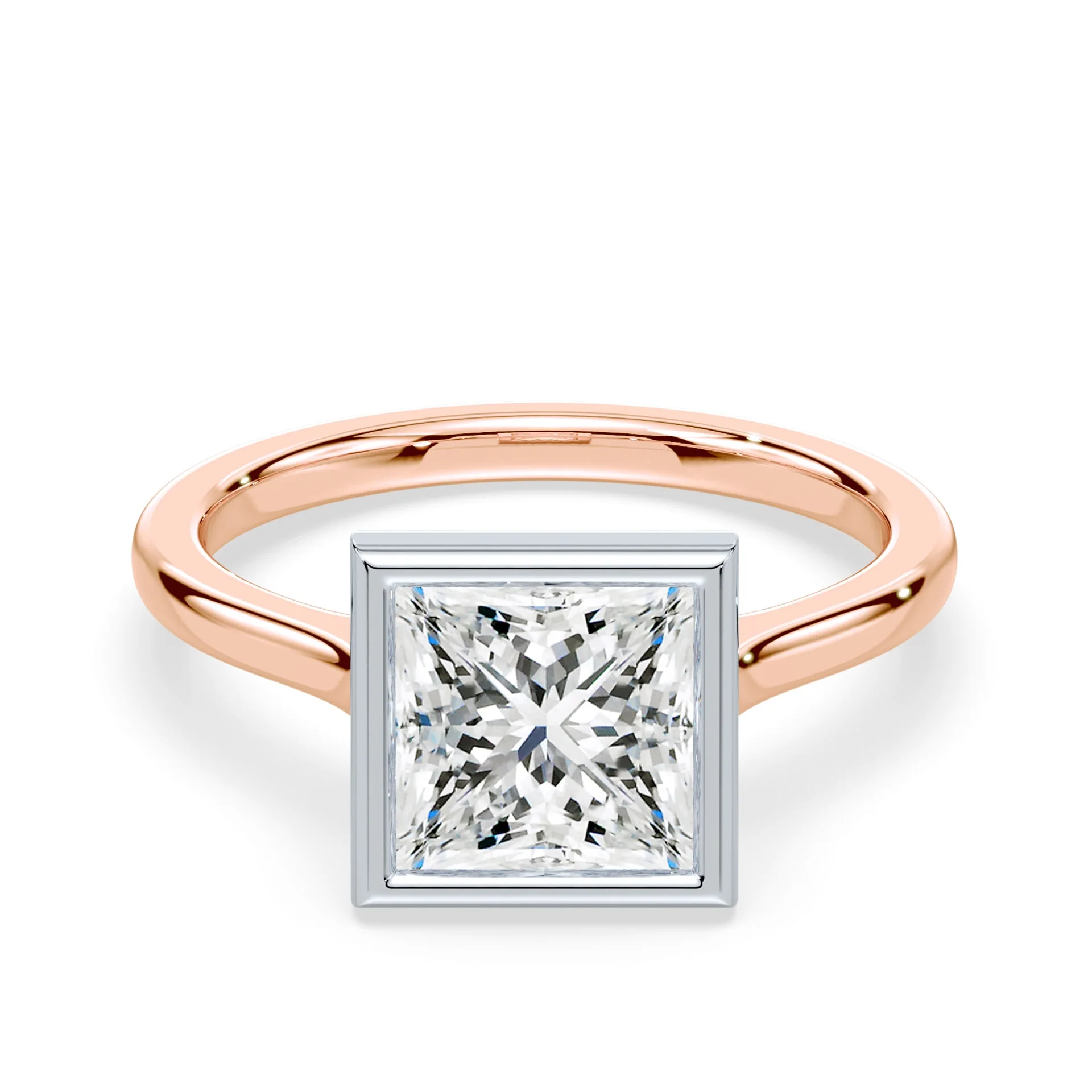 Princess Cut Bezel Cathedral Ring