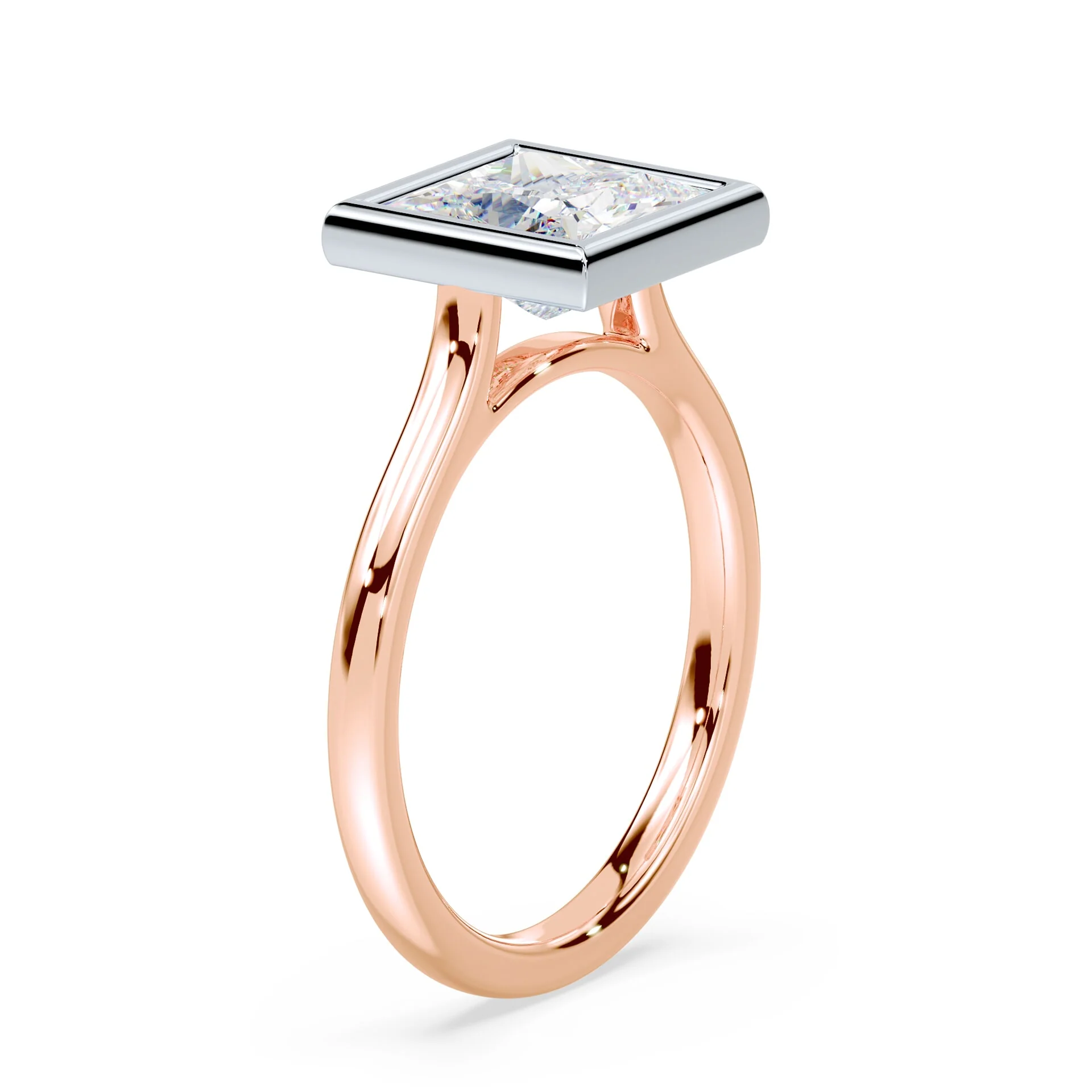 Princess Cut Bezel Cathedral Ring - Image 2