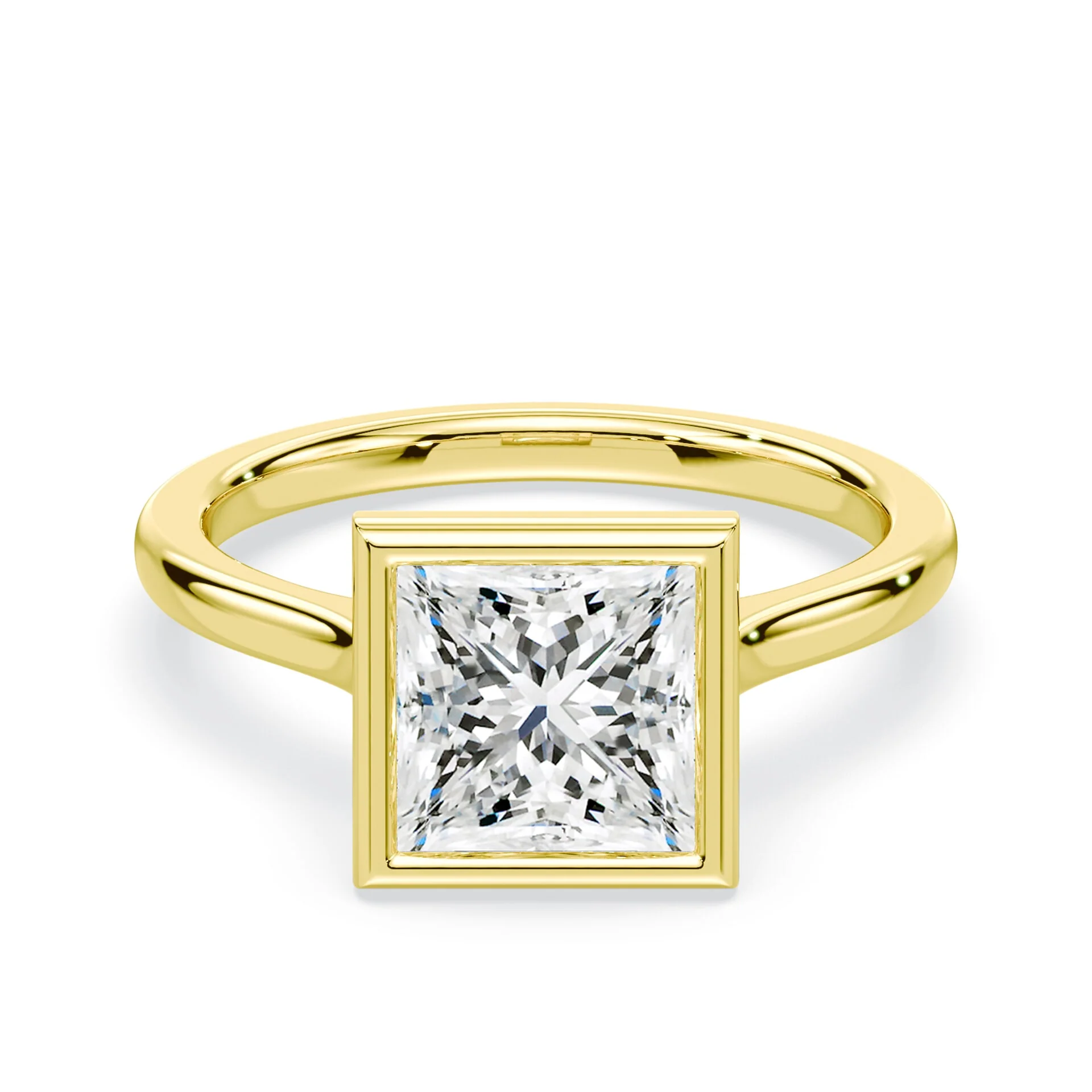 Princess Cut Bezel Cathedral Ring