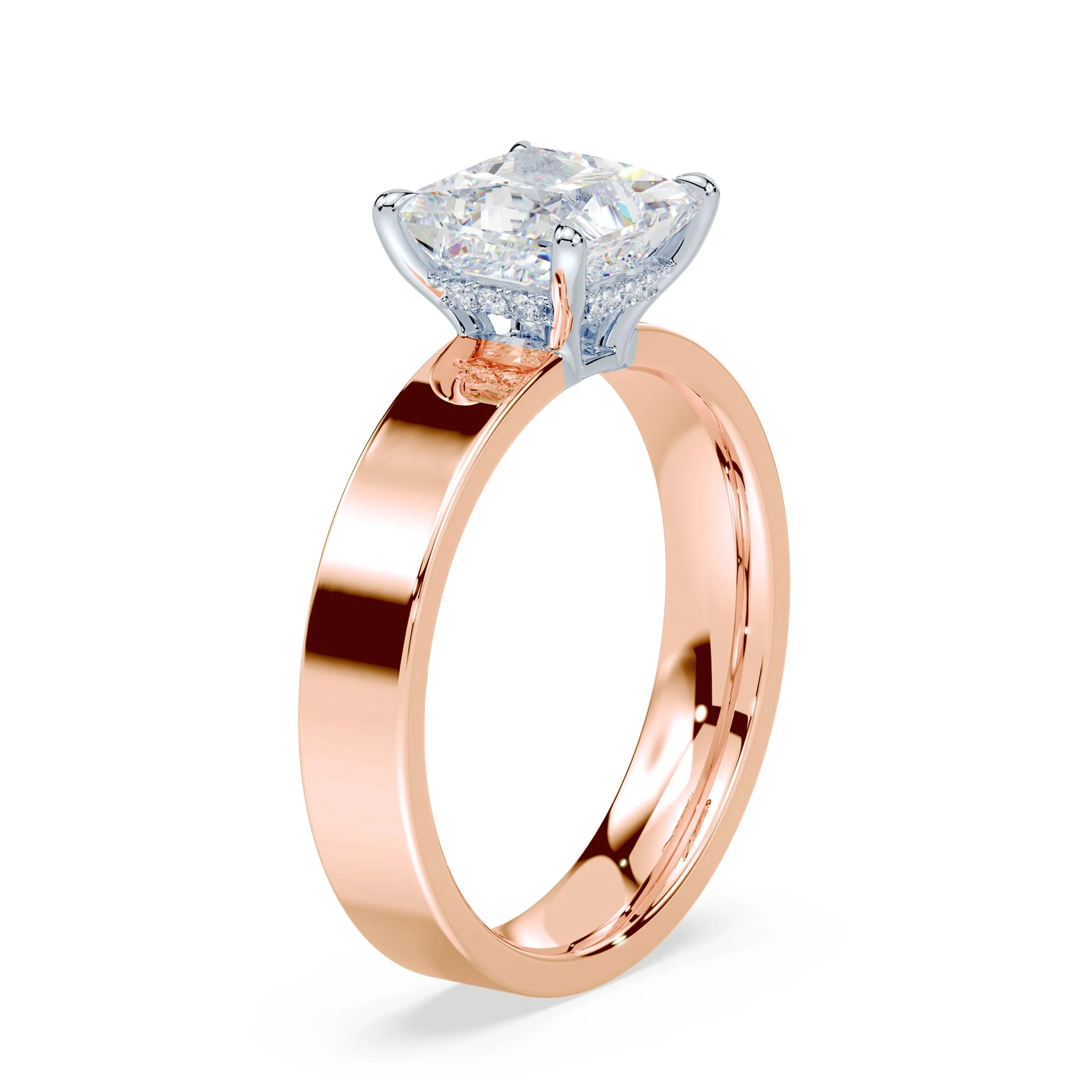 Princess Cut Low Hidden Halo Wide Ring - Image 2