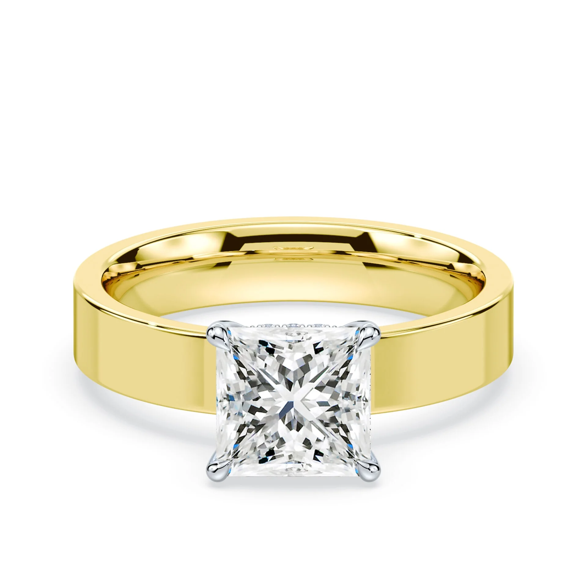 Princess Cut Low Hidden Halo Wide Ring