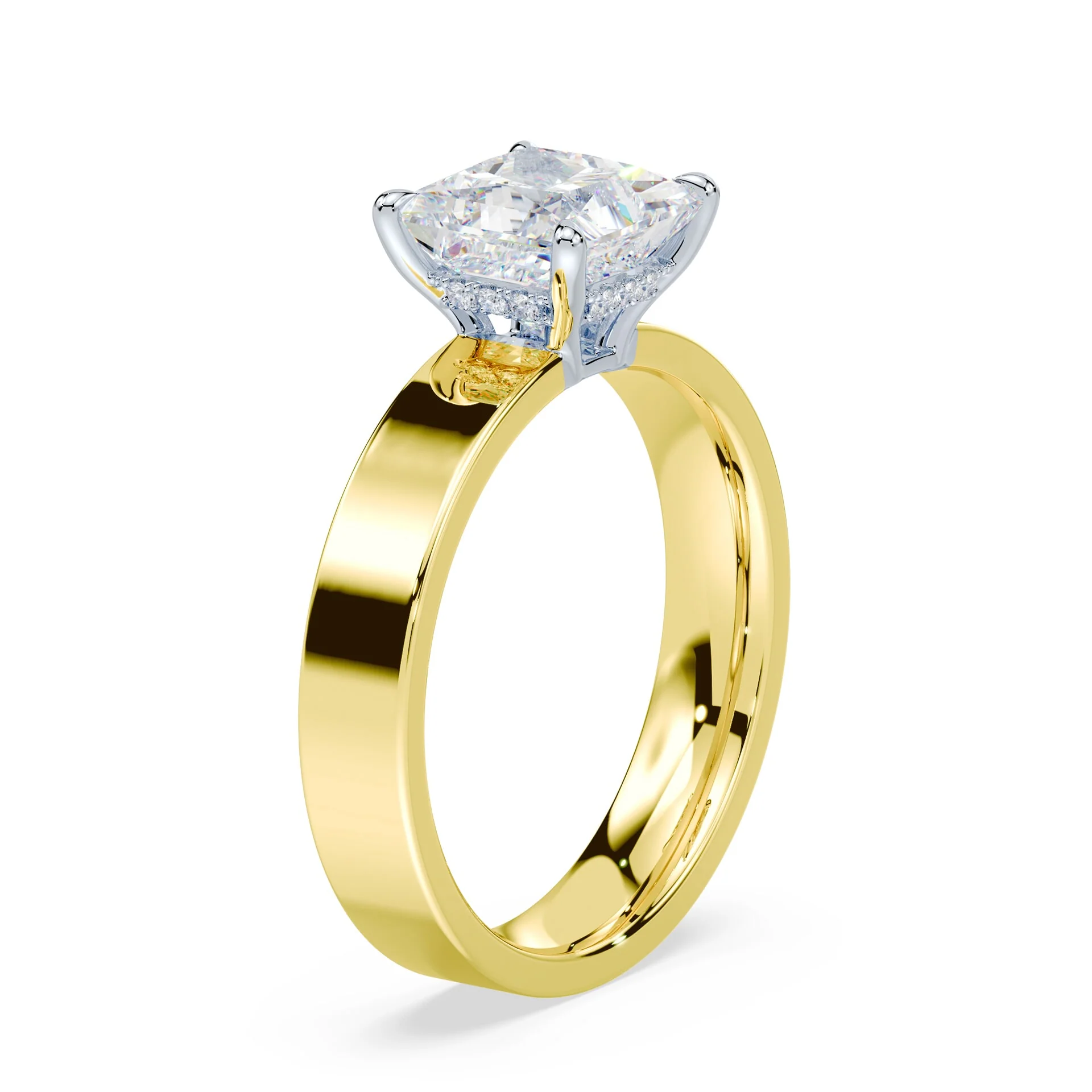 Princess Cut Low Hidden Halo Wide Ring - Image 2
