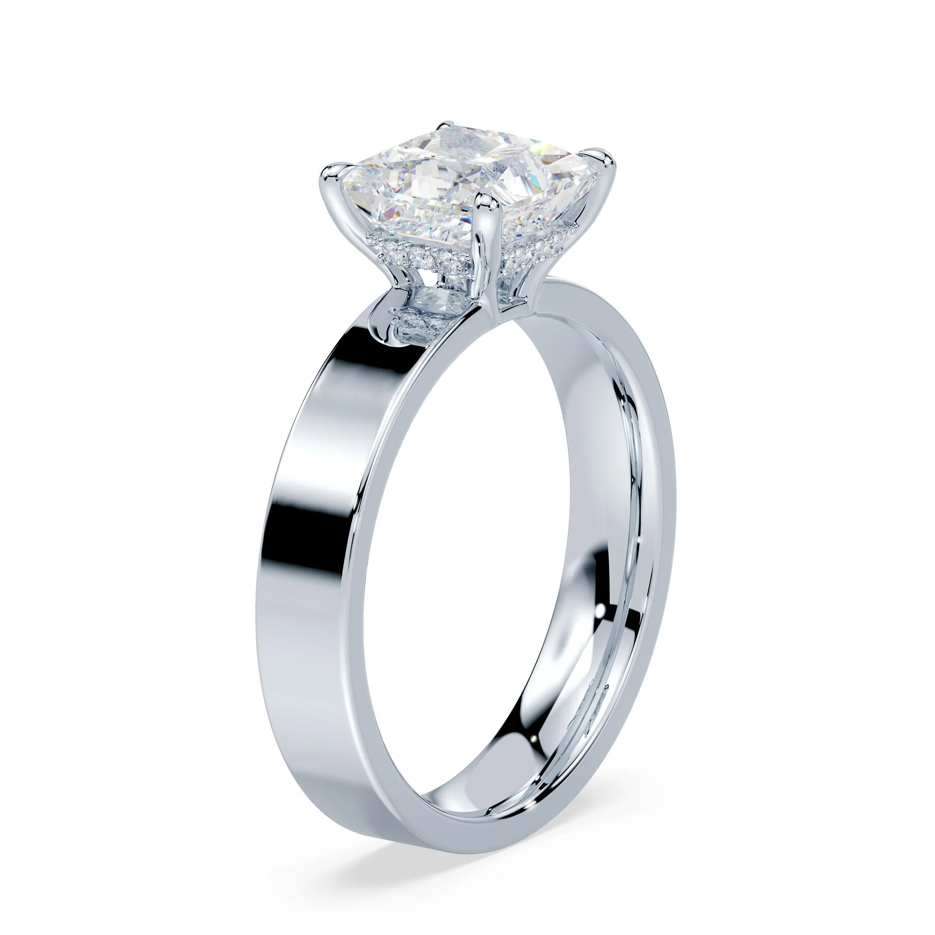 Princess Cut Low Hidden Halo Wide Ring - Image 2