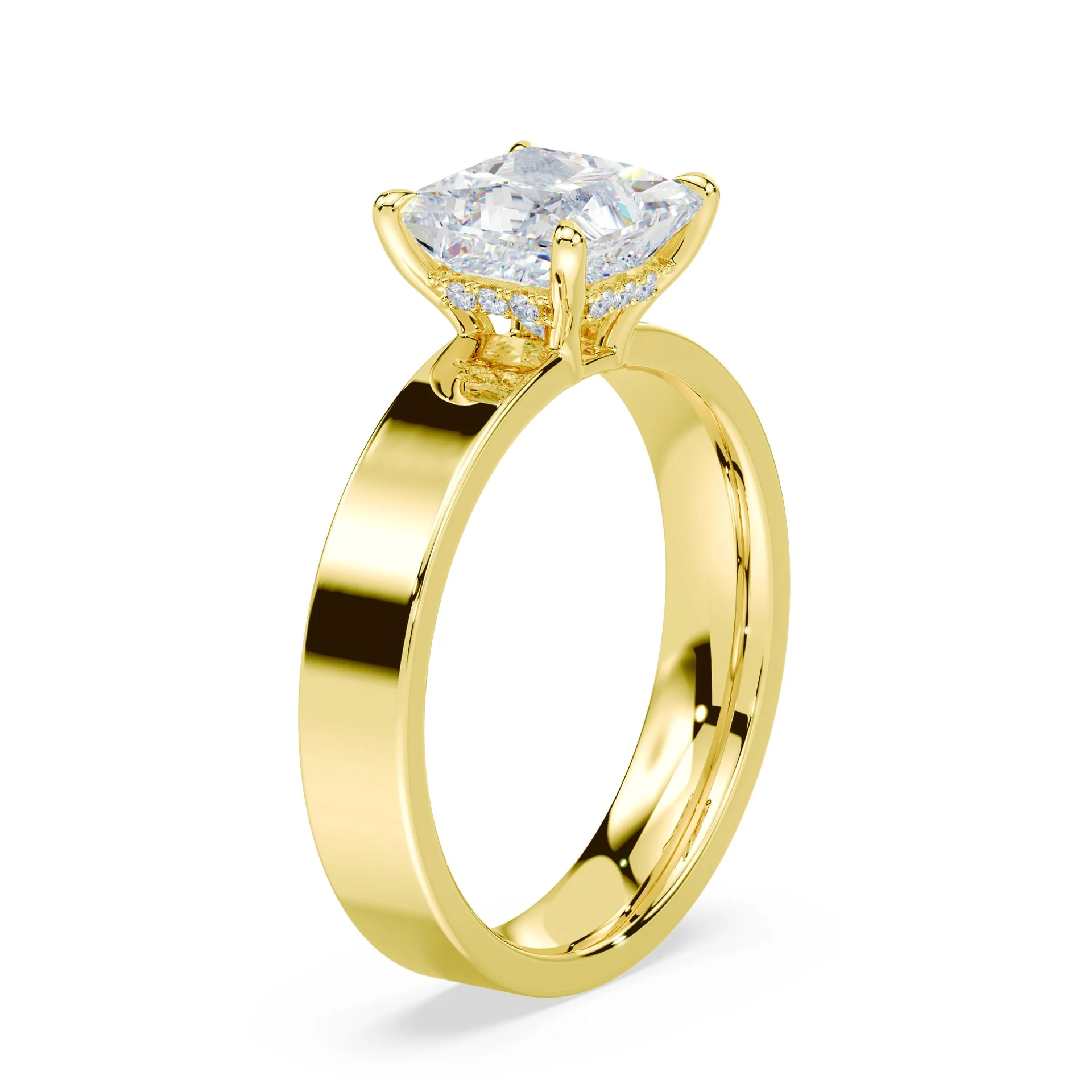 Princess Cut Low Hidden Halo Wide Ring - Image 2