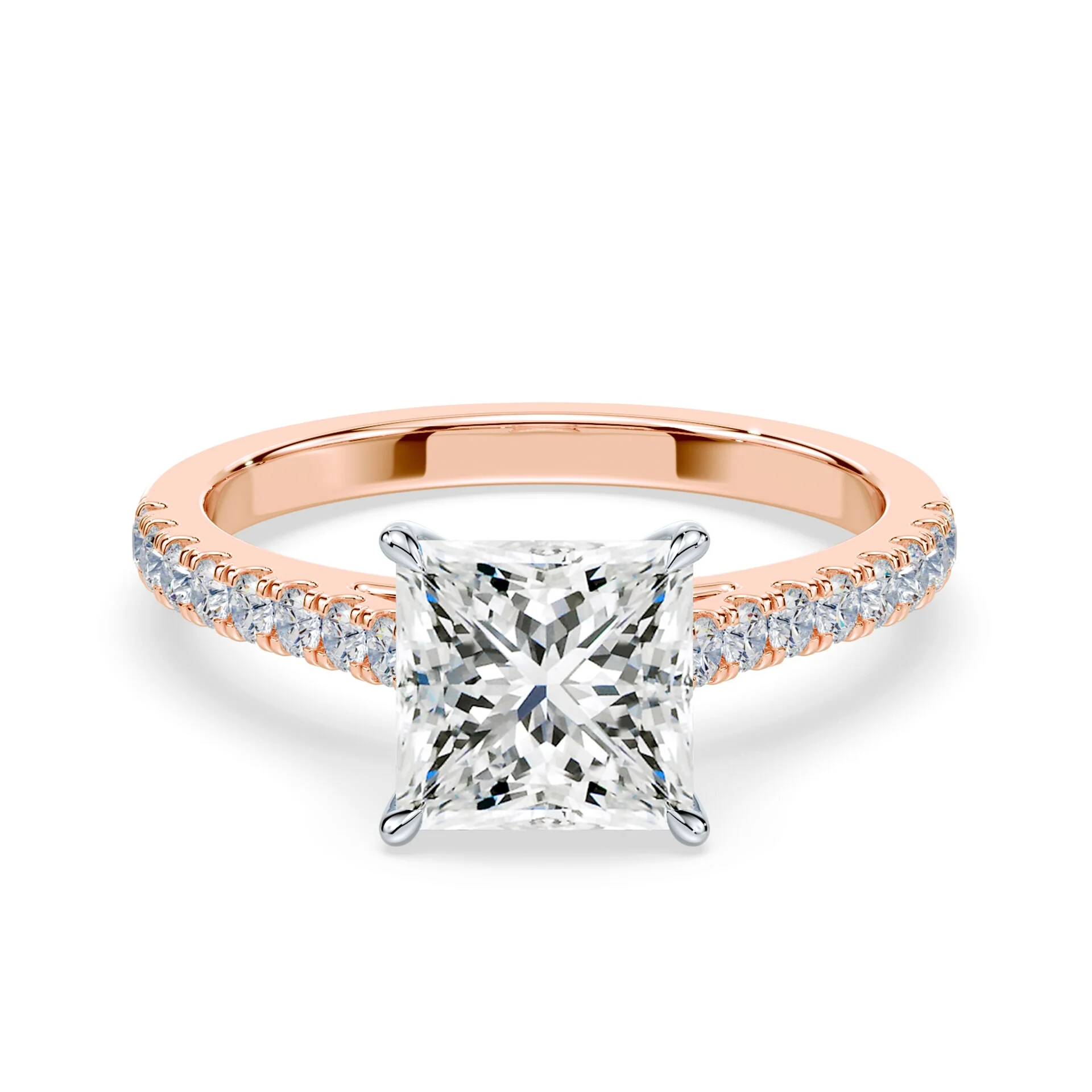 Princess Cut Pave Cathedral Ring