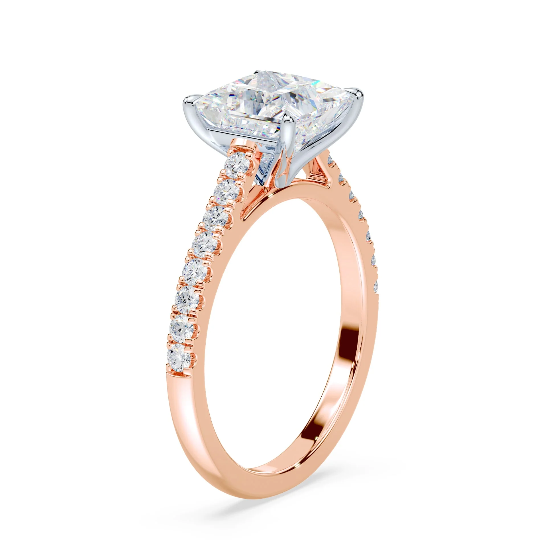 Princess Cut Pave Cathedral Ring - Image 2