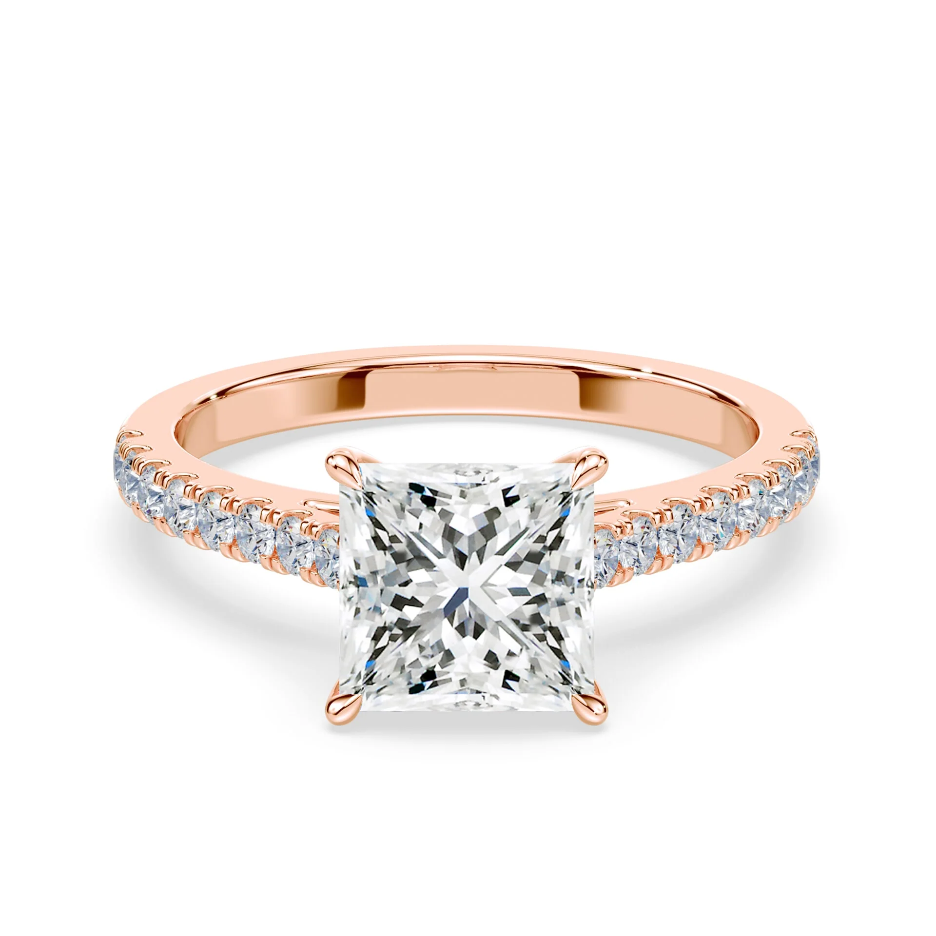 Princess Cut Pave Cathedral Ring