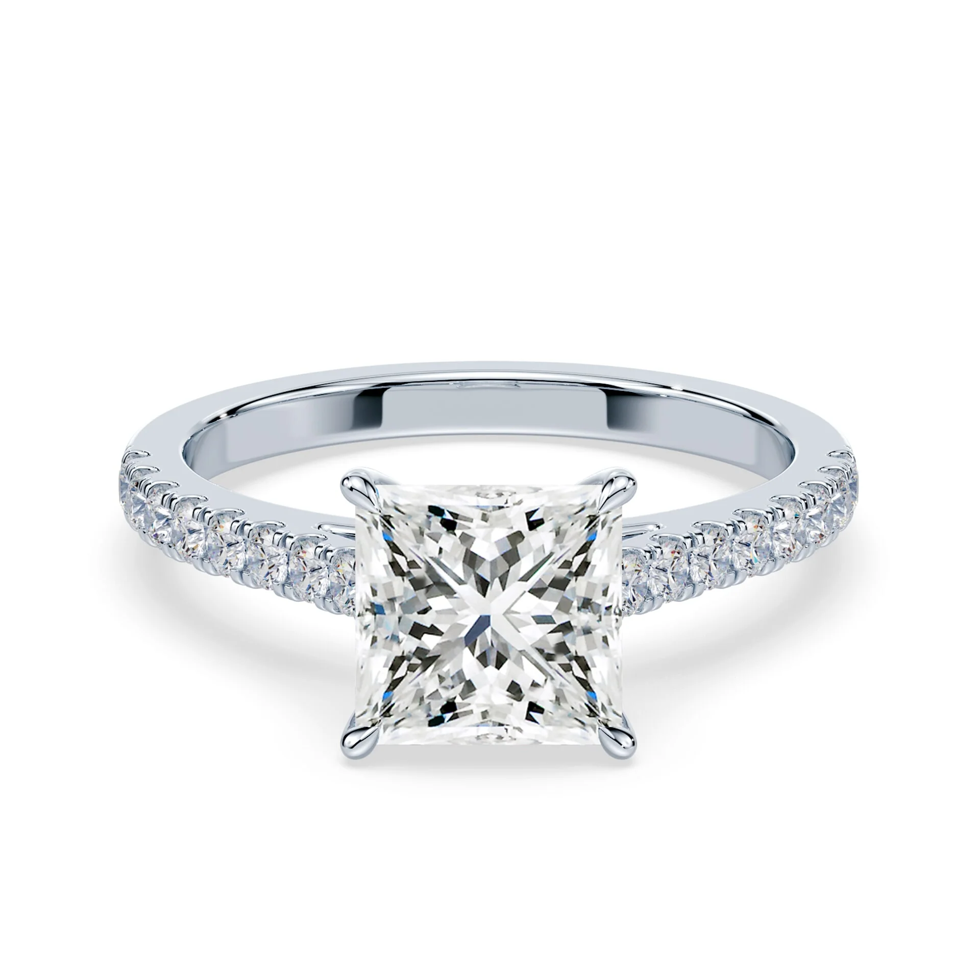 Princess Cut Pave Cathedral Ring