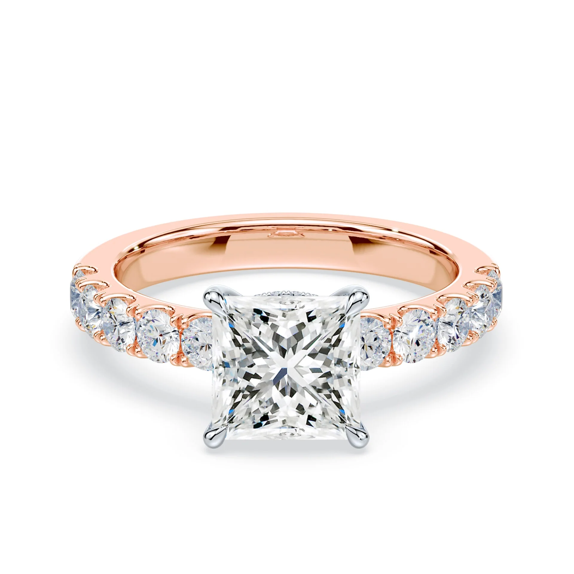 Princess Cut Low Hidden Halo Wide Pave