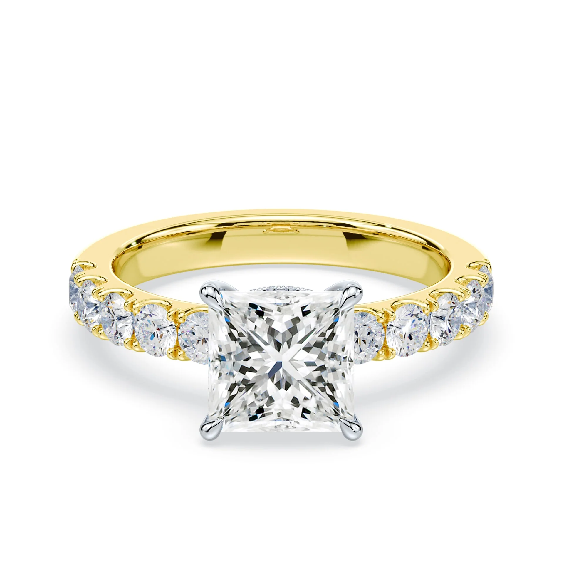 Princess Cut Low Hidden Halo Wide Pave