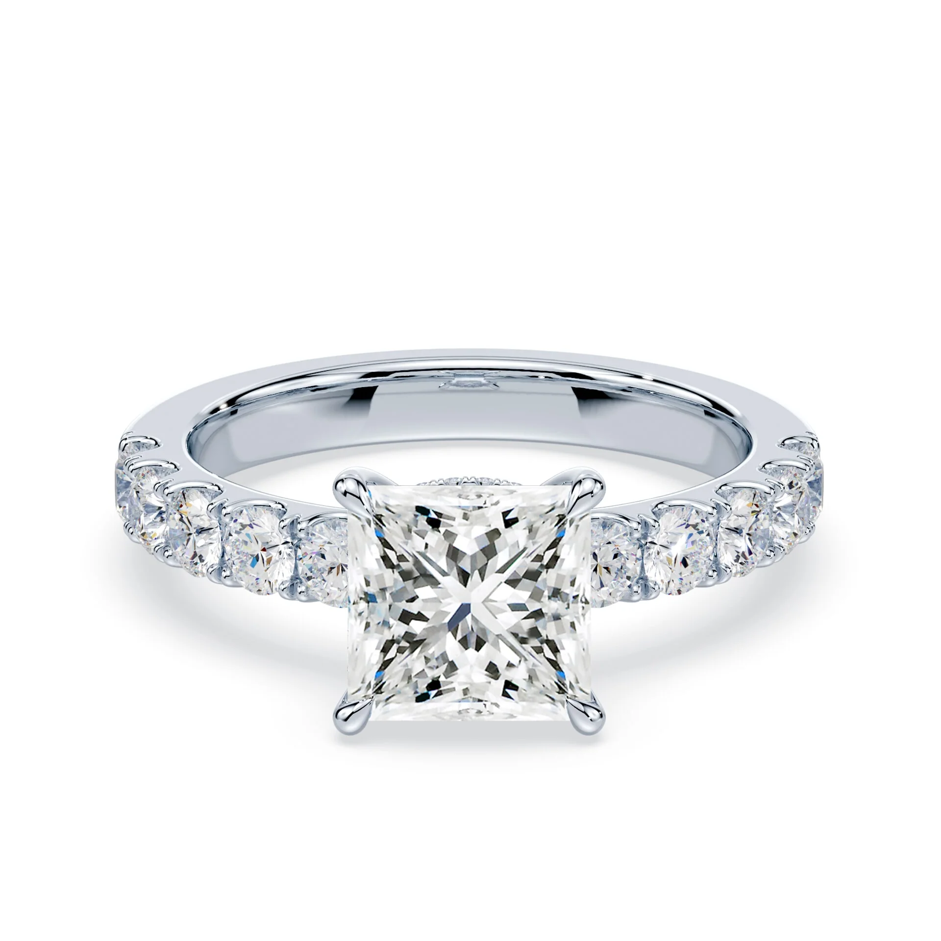 Princess Cut Low Hidden Halo Wide Pave