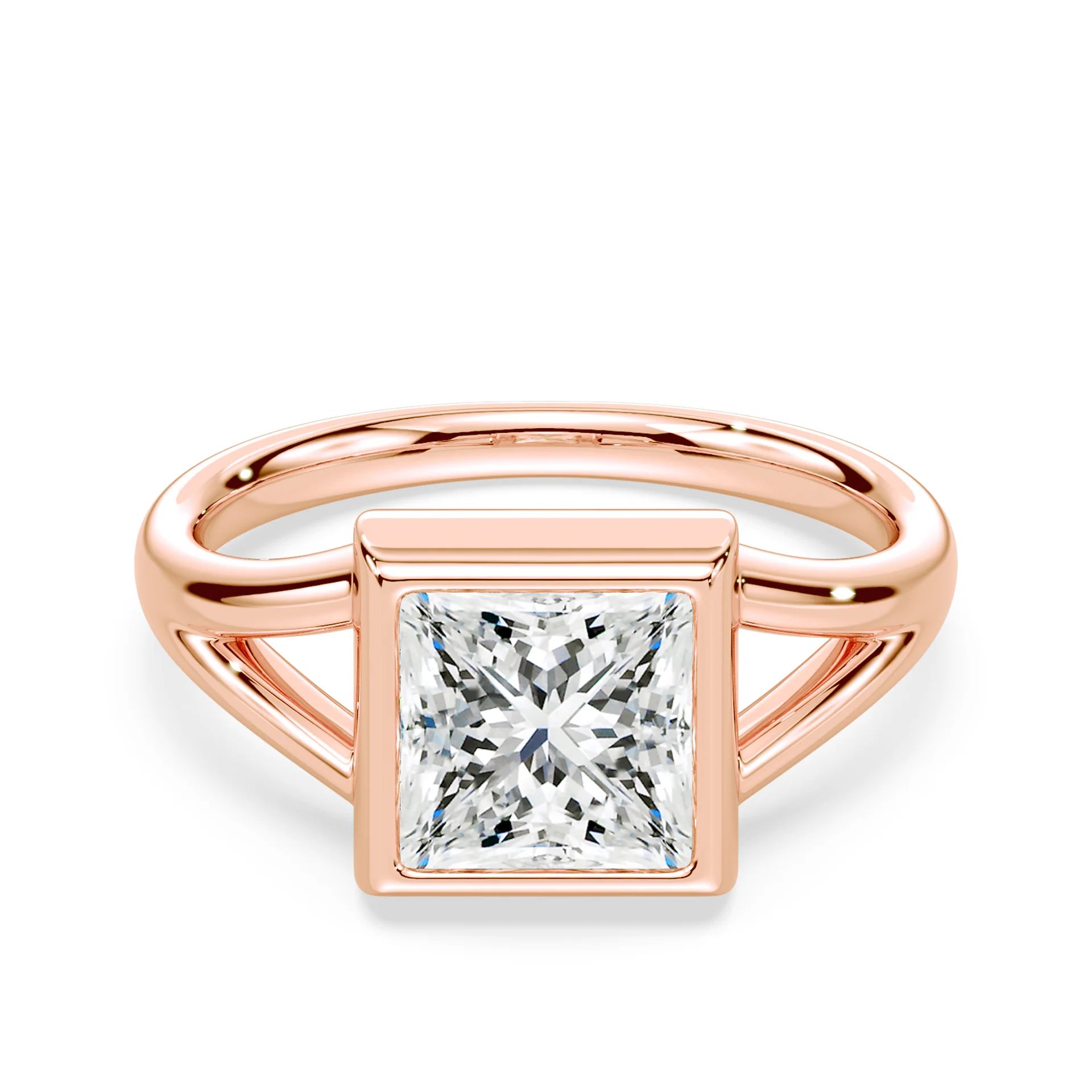 Princess Cut Low Split Shank Bezel Ring