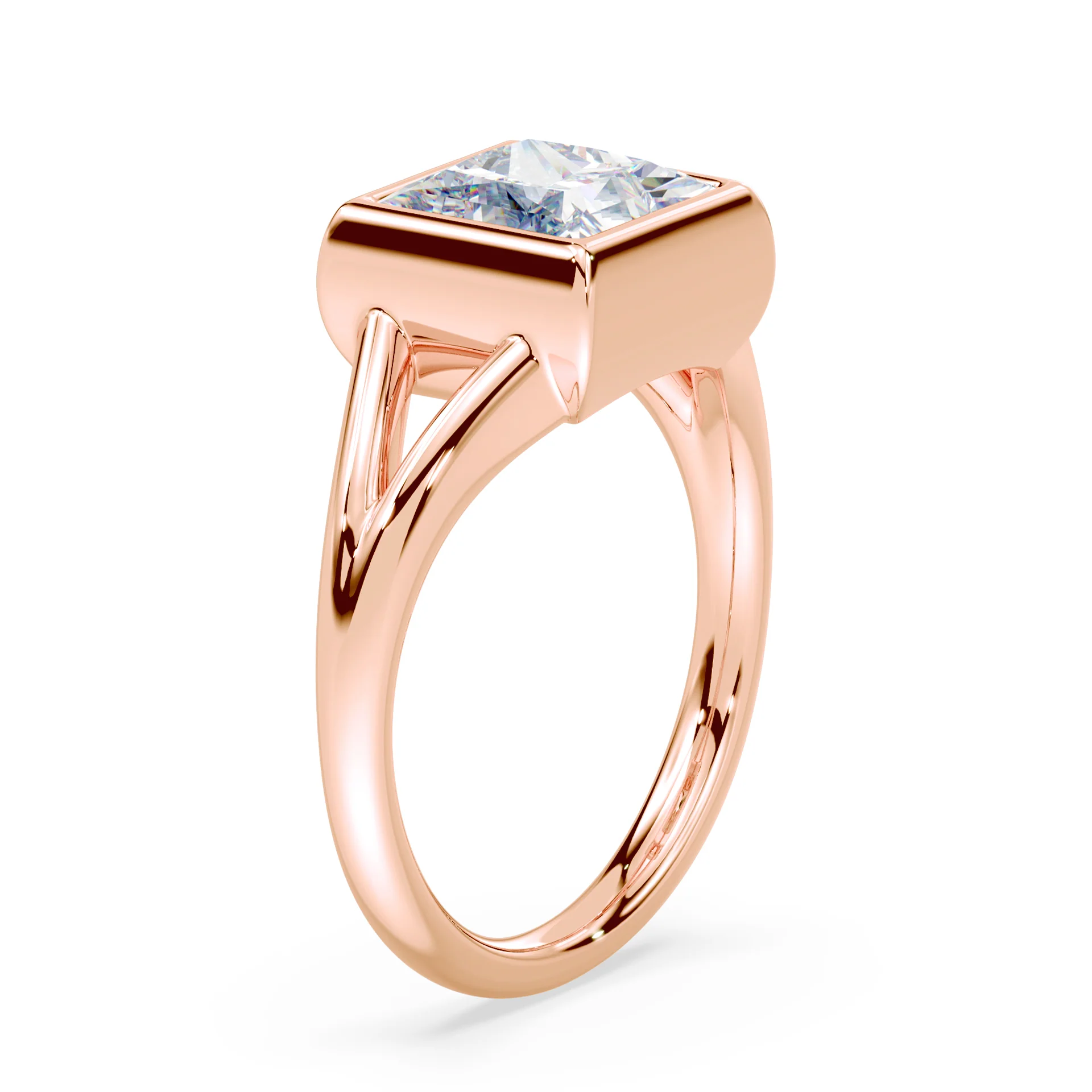 Princess Cut Low Split Shank Bezel Ring - Image 2