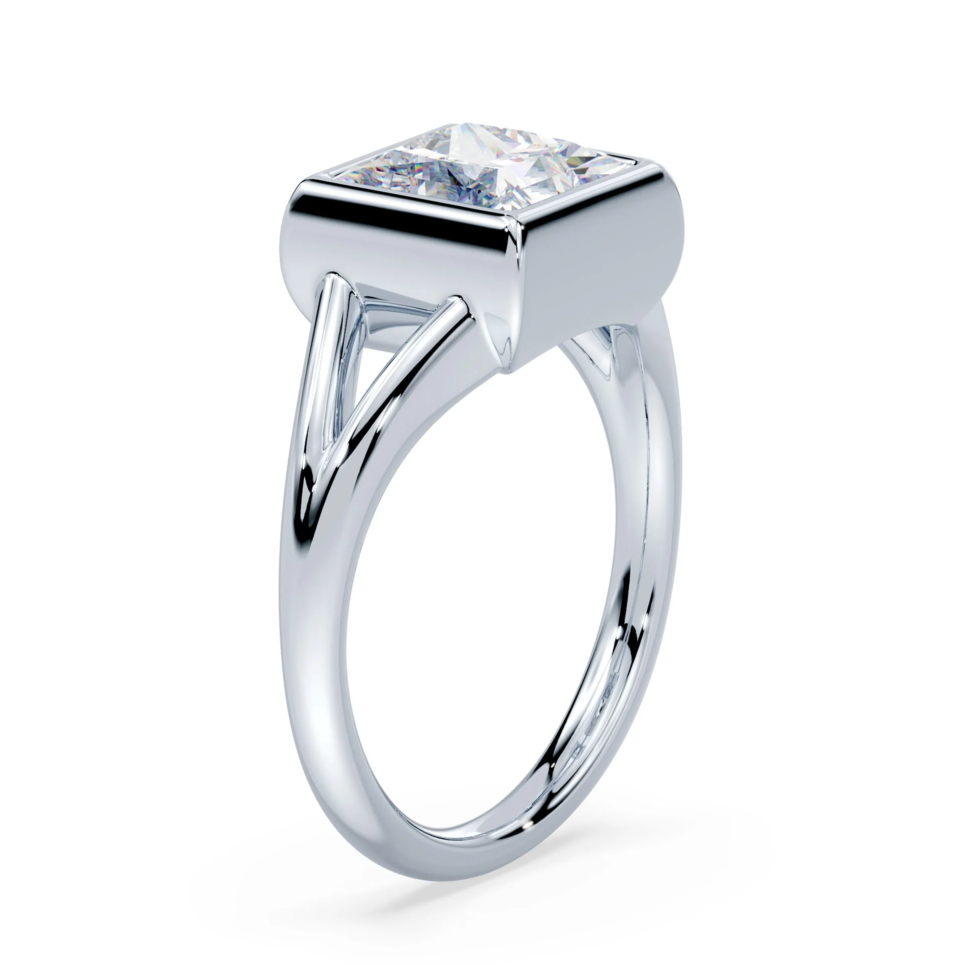 Princess Cut Low Split Shank Bezel Ring - Image 2
